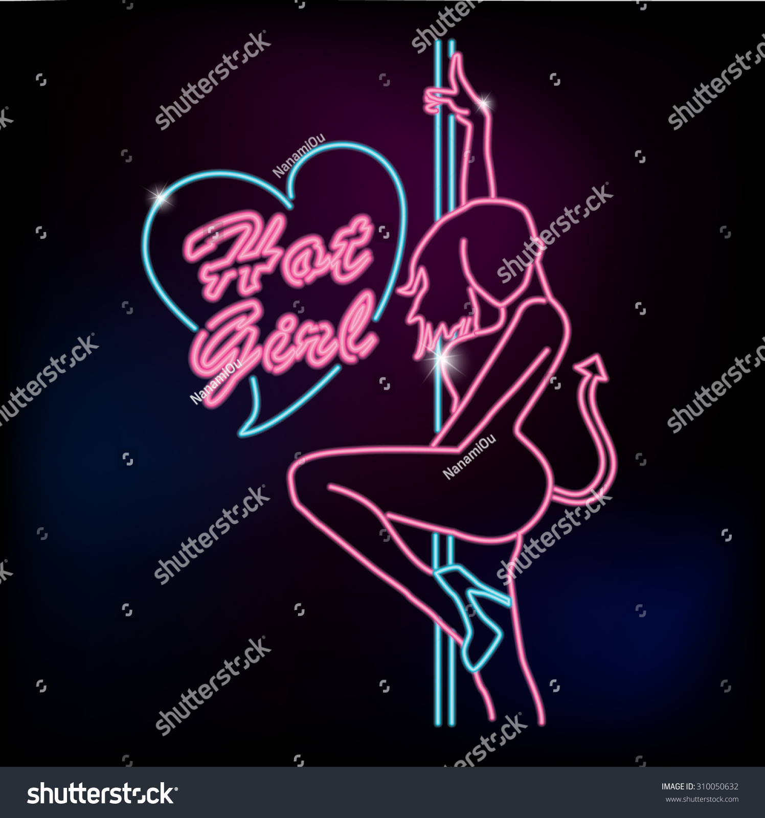 Hot Girl Neon Sign Silhouette Sexy Stock Vector 310050632
