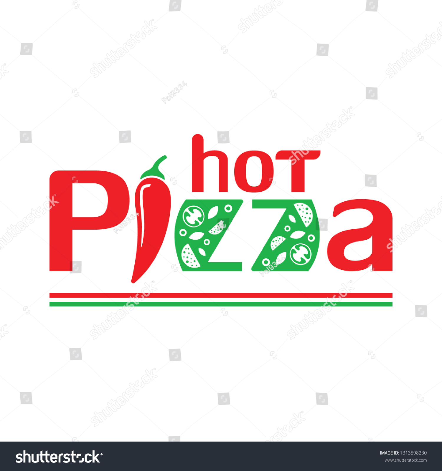 Hot Pizza Lettering Italian Flag Style Stock Vector Royalty Free