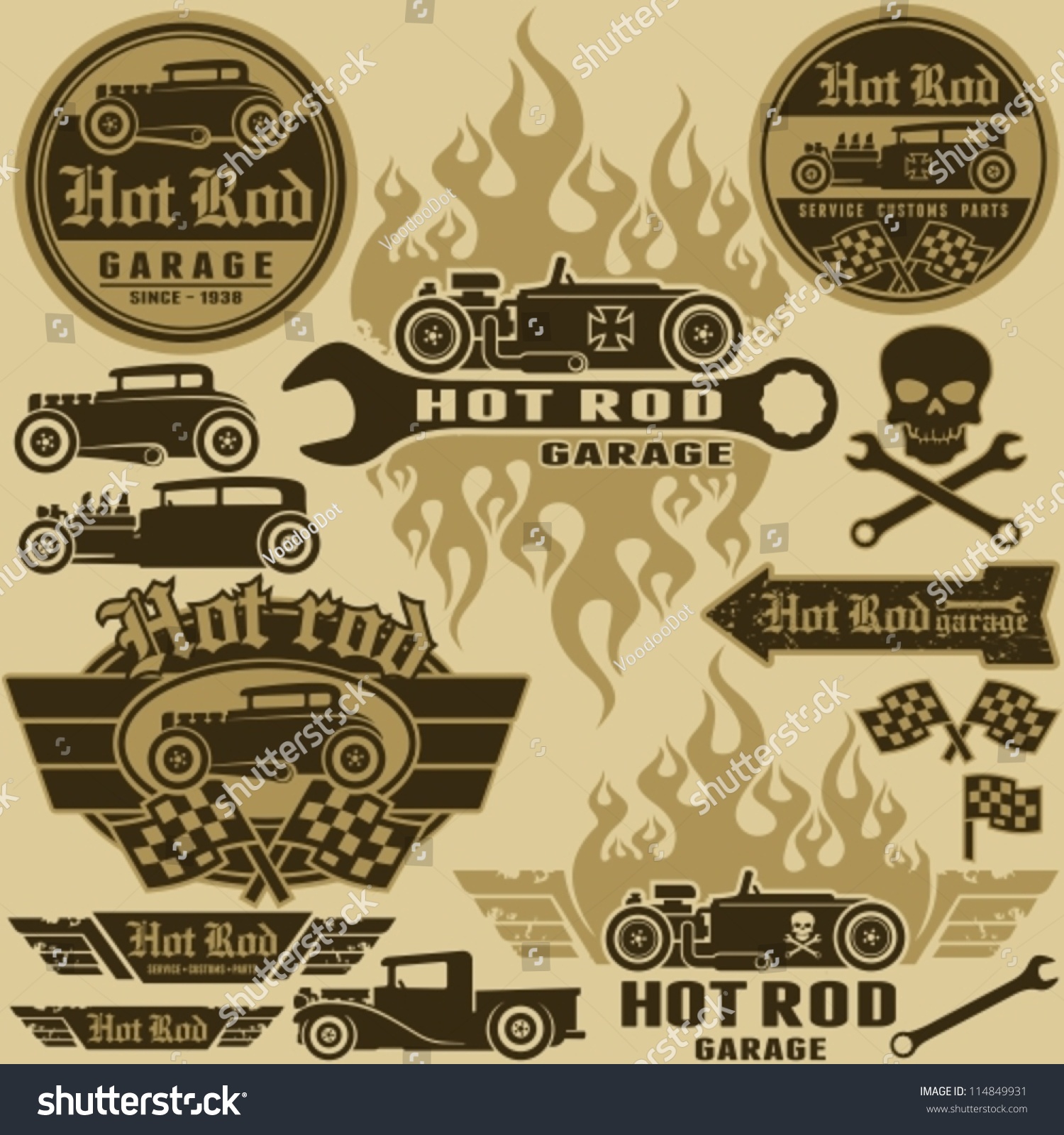 SVG of Hot rod style labels and signs set. Vector design elements. svg