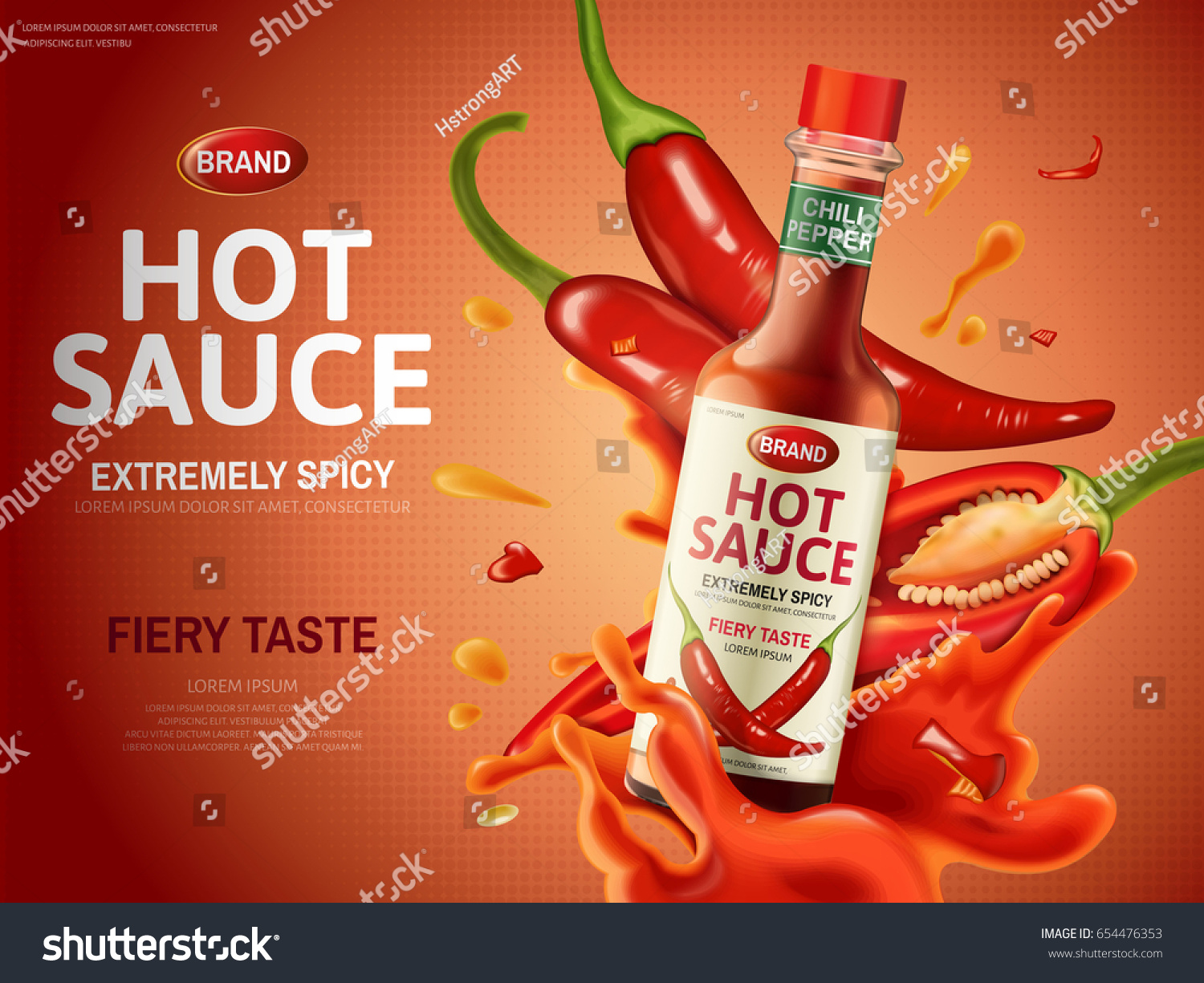 Hot Sauce Ad Many Red Chili Stock Vector (Royalty Free) 654476353