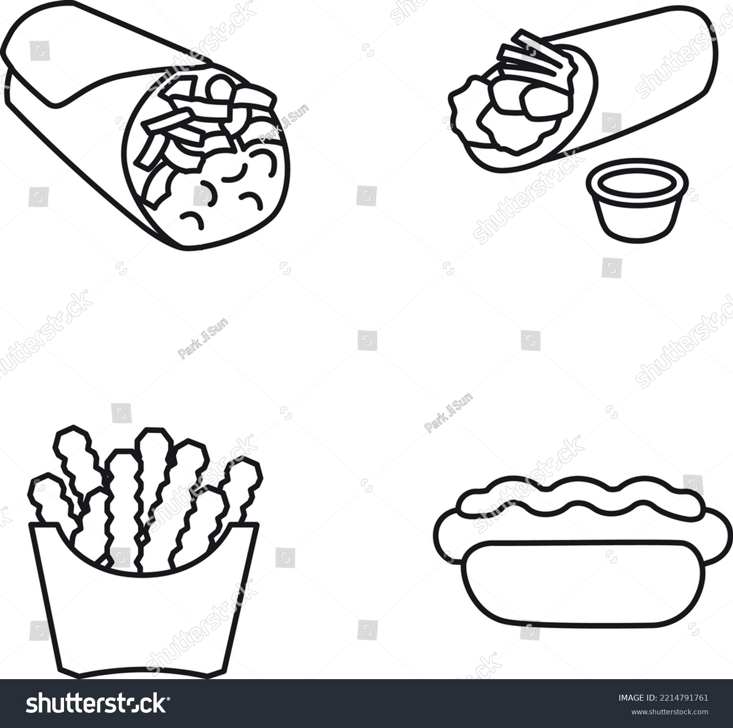 SVG of Hotdog, chips, burrito, spring roll  vector icons svg