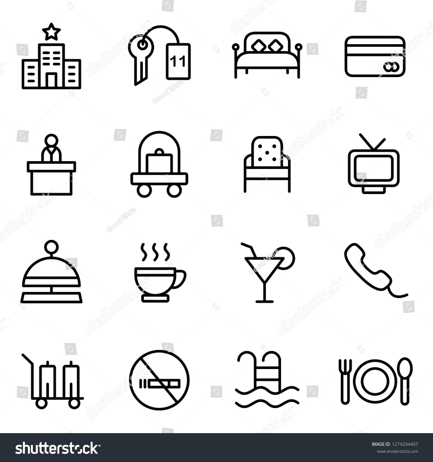 Hotel Icons Pack Isolated Hotel Symbols 스톡 벡터로열티 프리 1274294407