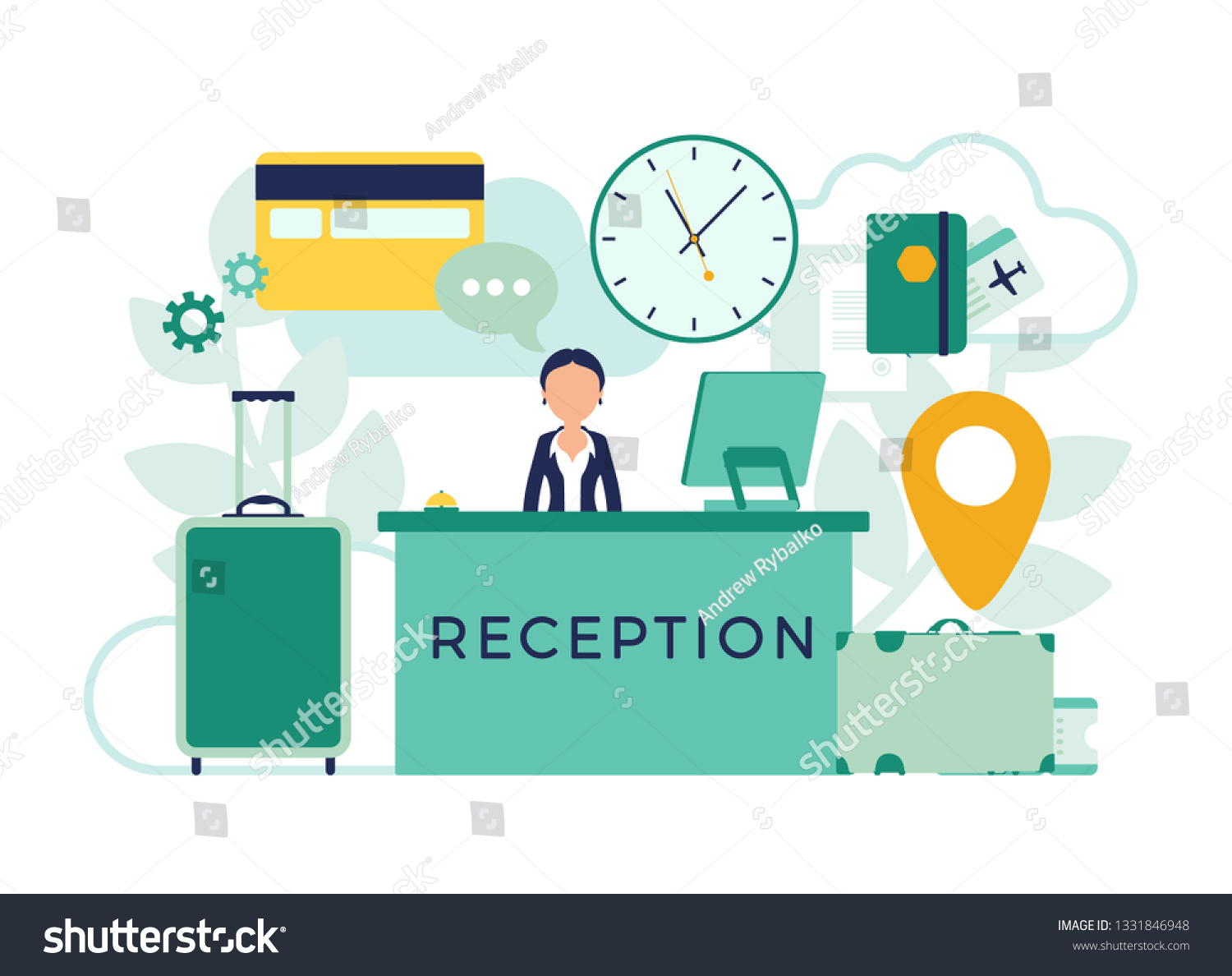 Hotel Receptionist Lobby Front Desk Woman Stock Vector Royalty