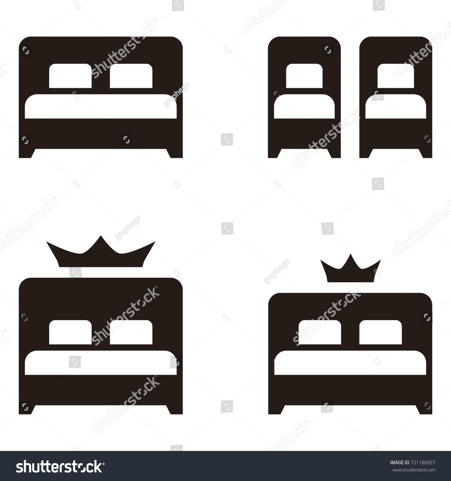 Hotel Twin Double Beds Simple Flat Stock Vector 721186927 - Shutterstock