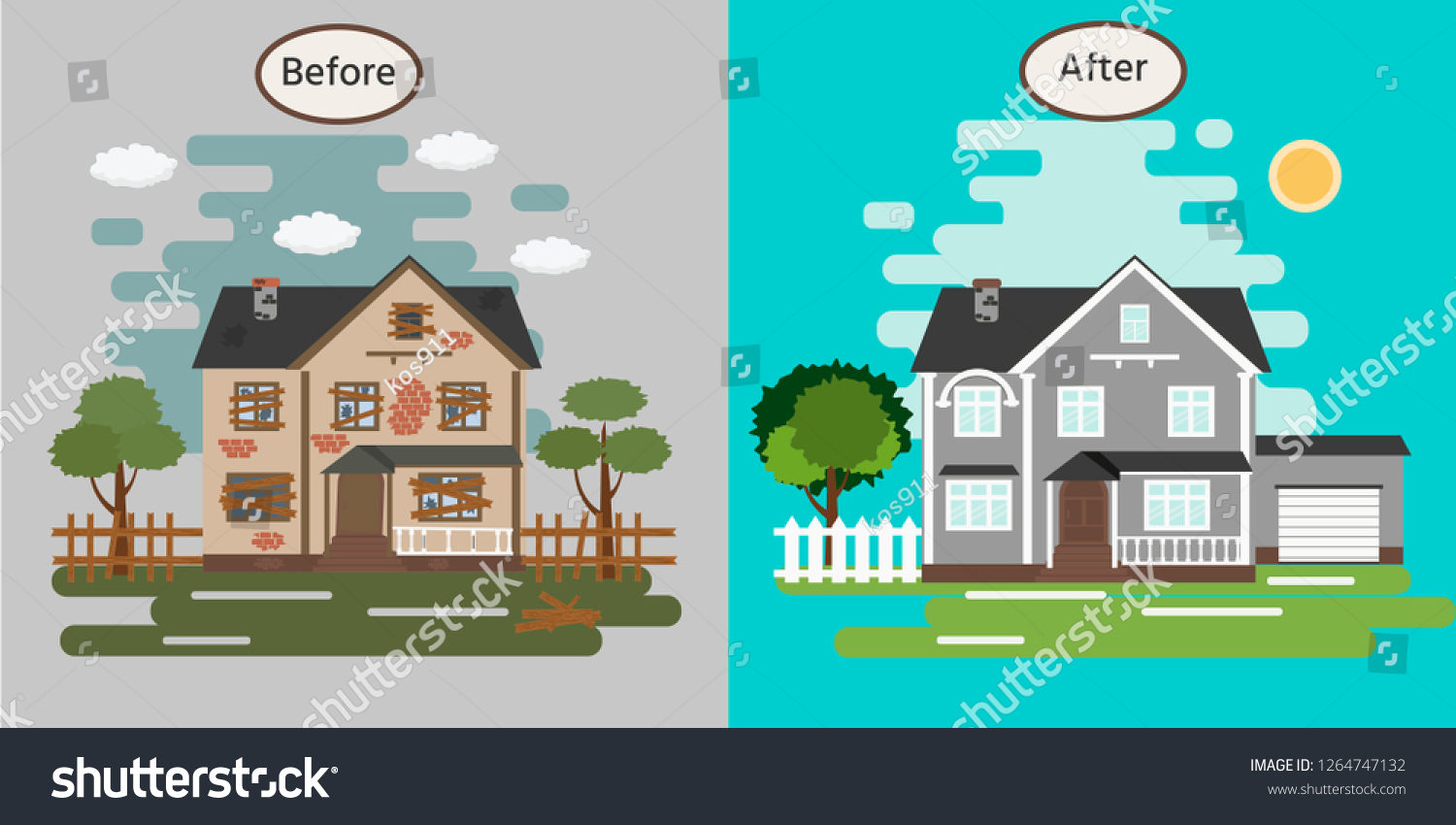 67 Old Broken Abandoned Building Before And After Stock Vectors, Images ...