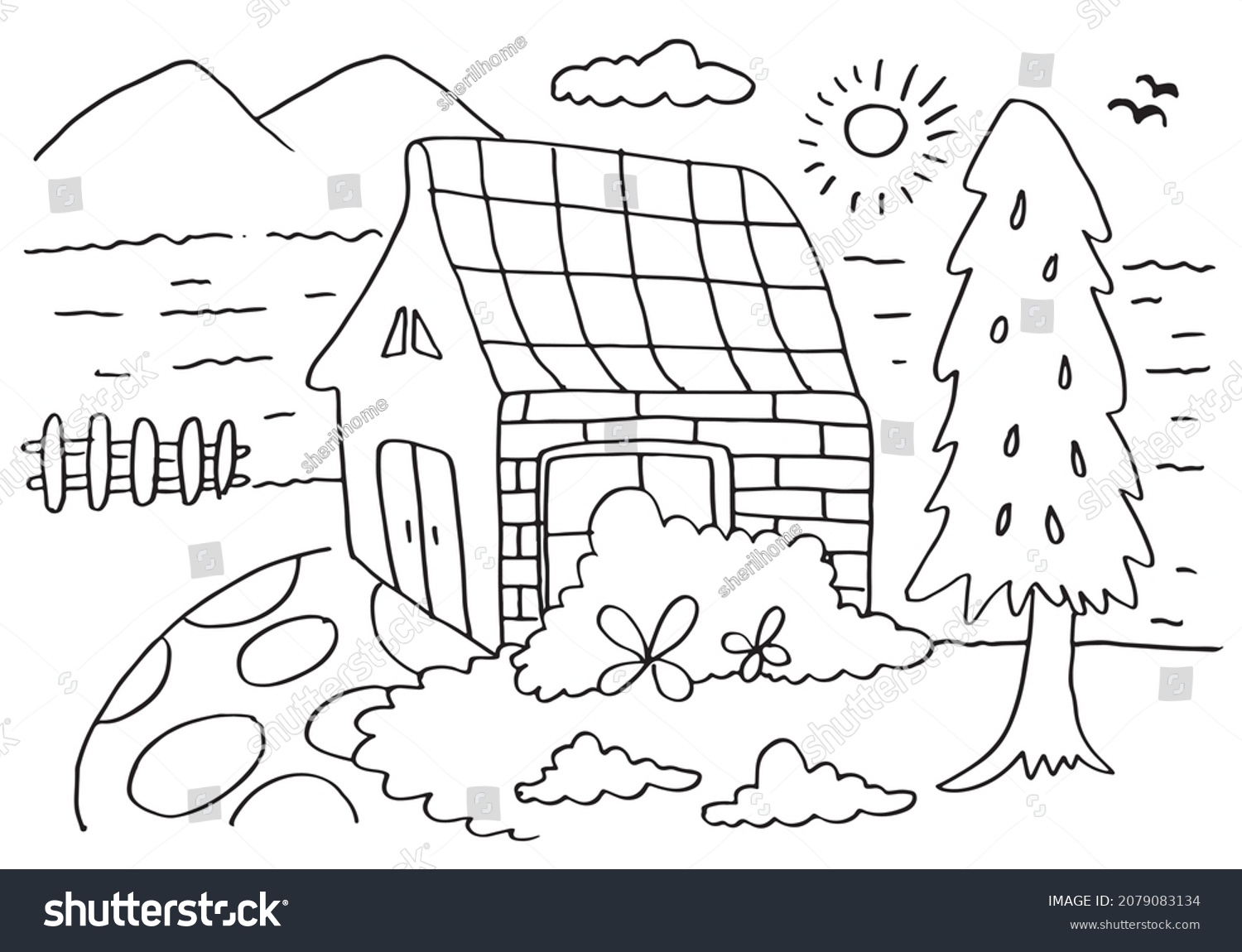 House Coloring Page Kidscartoon Vector Illustration Stock Vector ...