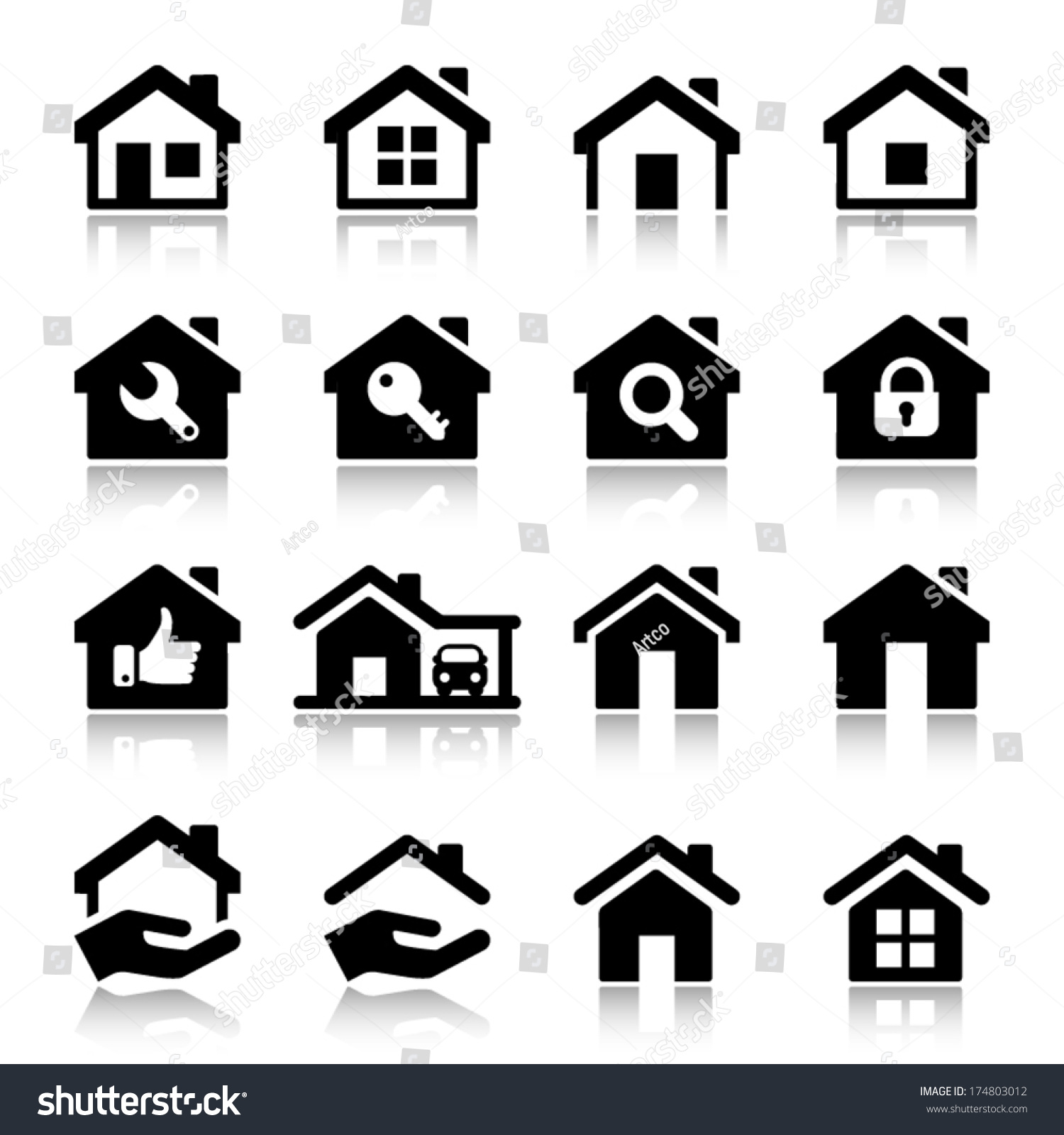 SVG of house icon set, black color, for business svg