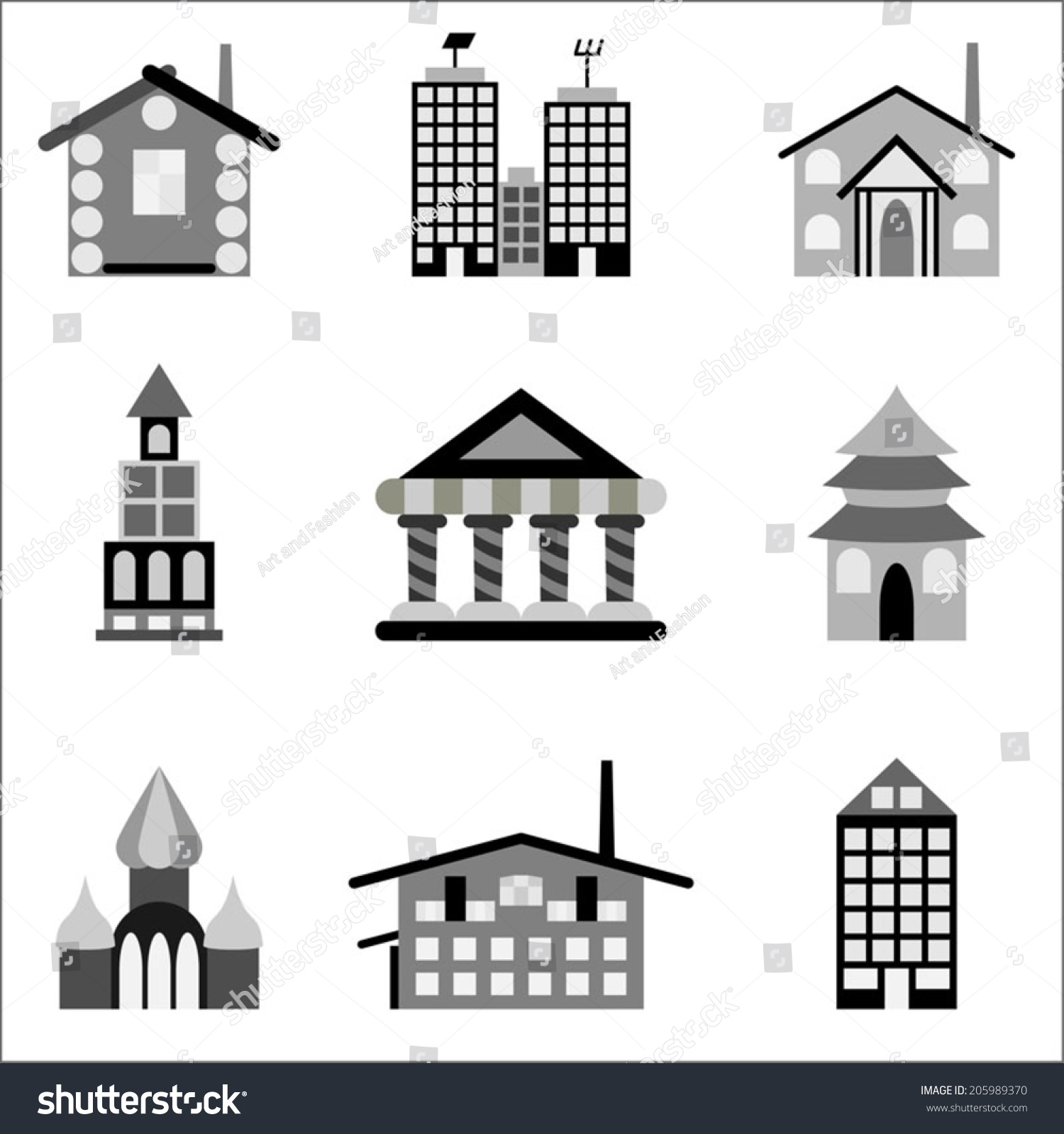 House Icons Set Isolated Black White Stock Vector 205989370 - Shutterstock