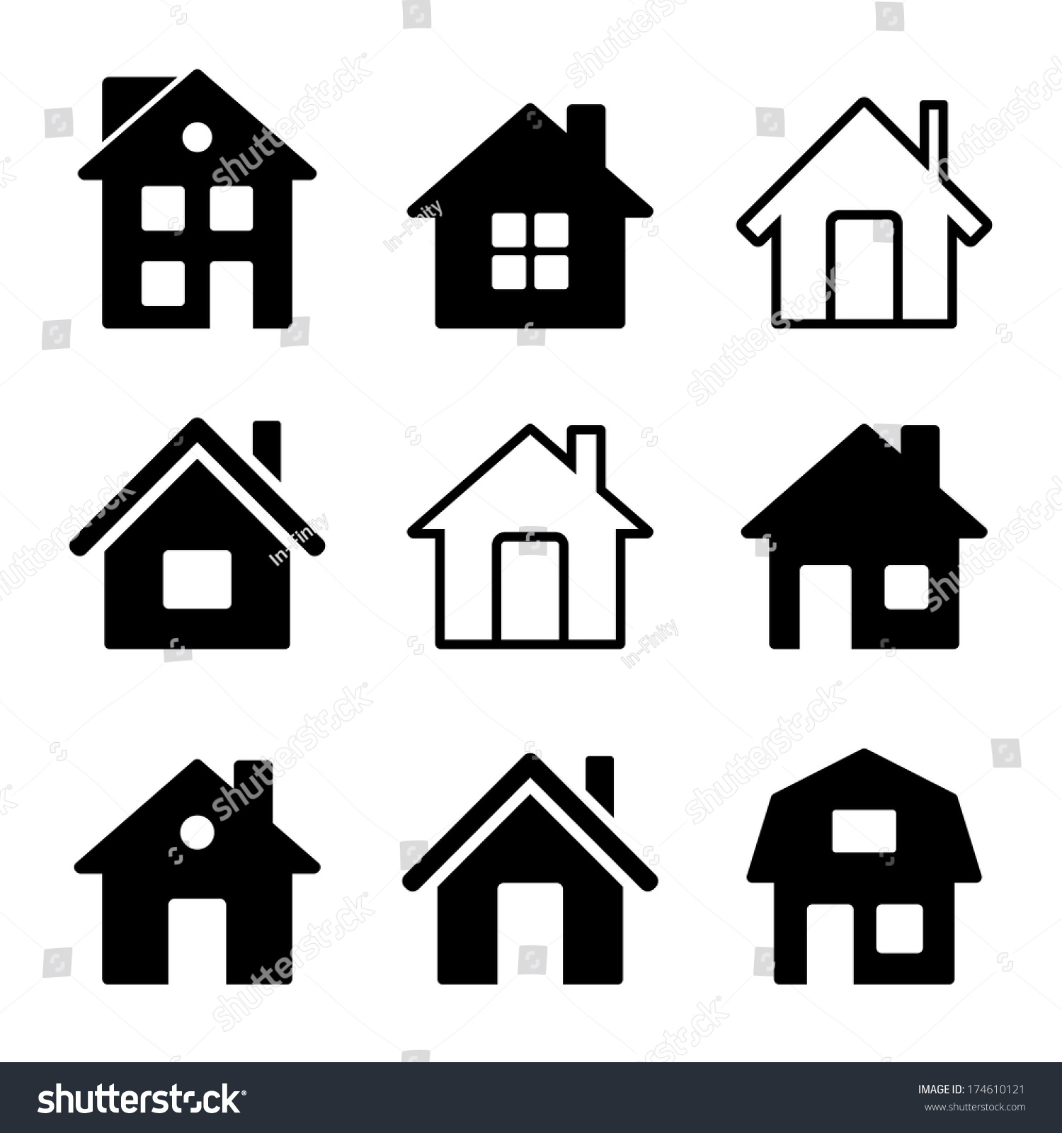 House Icons Set On White Stock Vector 174610121 - Shutterstock