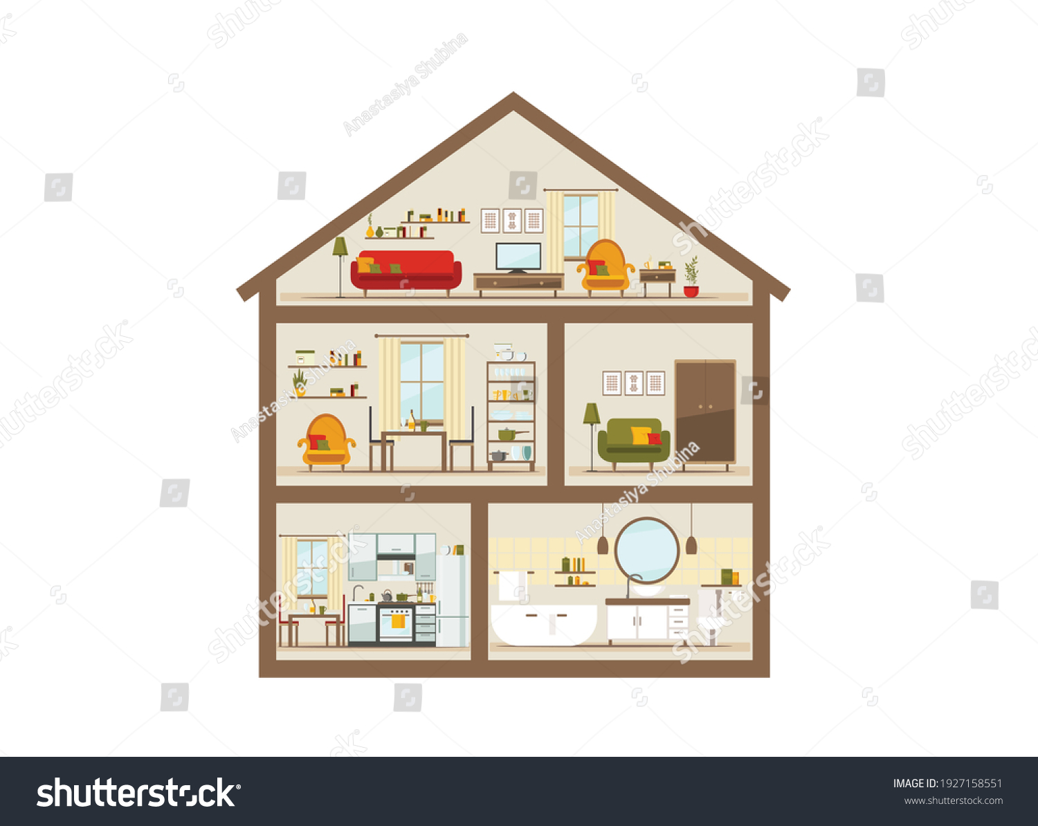 House Cut Detailed Modern Home Interior Stock Vector (Royalty Free ...