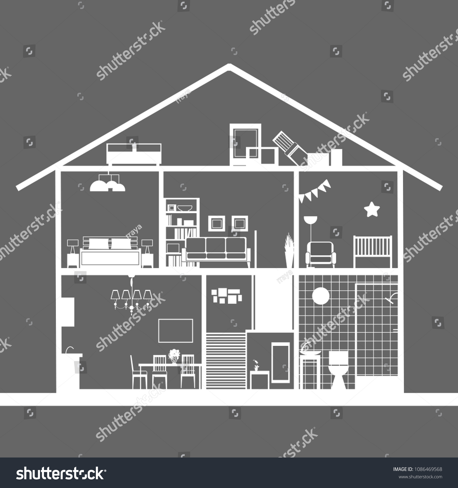 House Cut Modern House Interiorvector Illustration Stock Vector ...