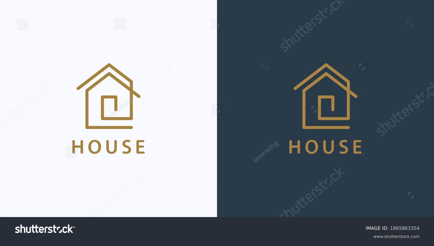 SVG of House Logo. Gold House Symbol Geometric Linear Style isolated on Double Background. Usable for Real Estate, Construction, Architecture and Building Logos. Flat Vector Logo Design Template Element. svg