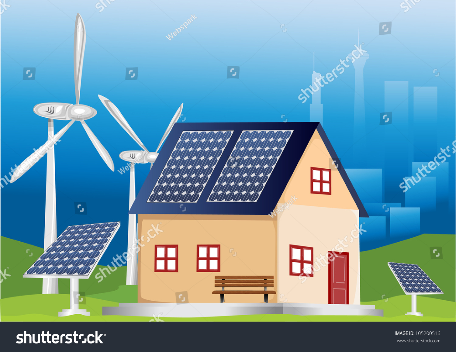 House Solar Panels Stock Vector (Royalty Free) 105200516