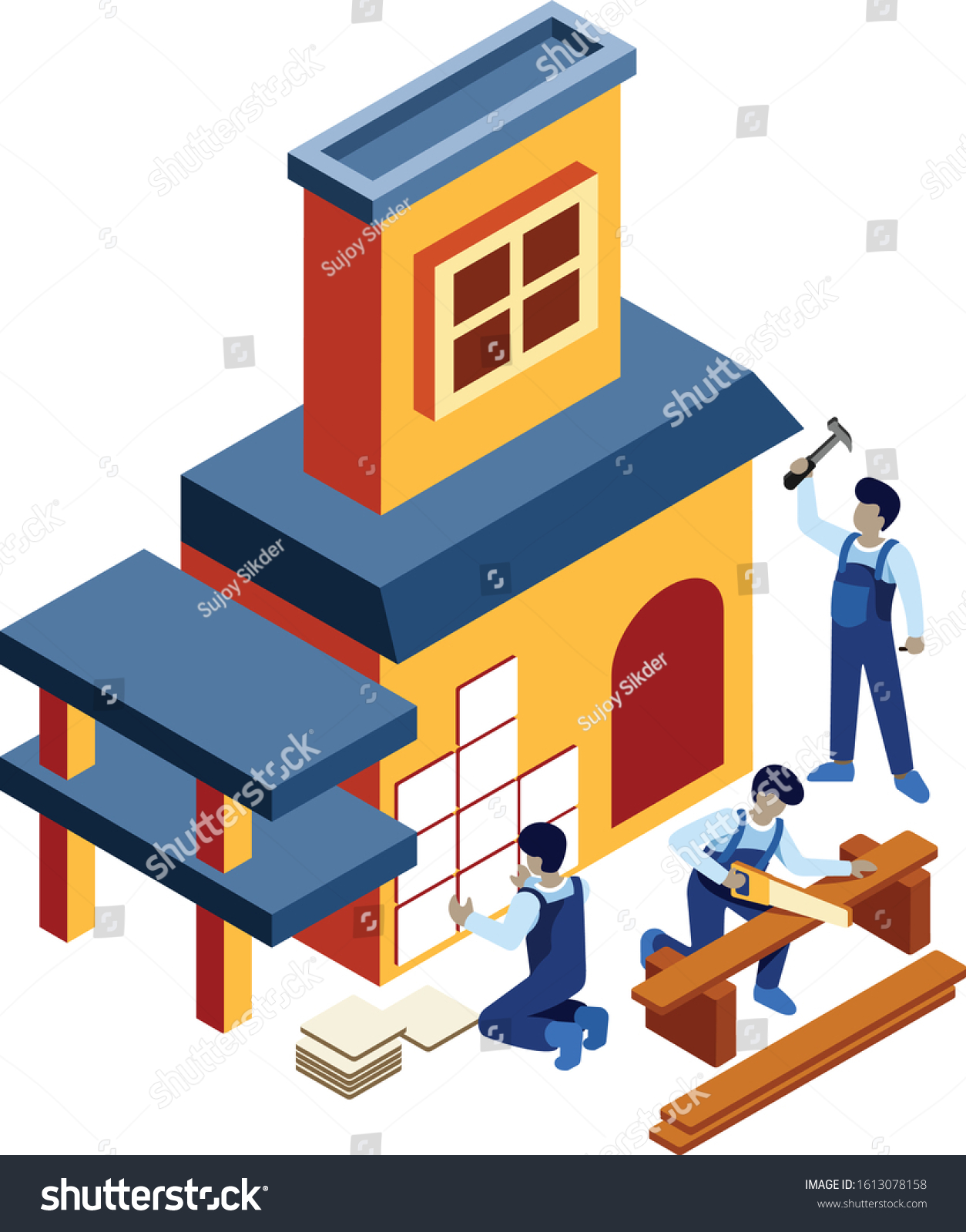 House Worker Making House Vector Illustration Stock Vector (Royalty