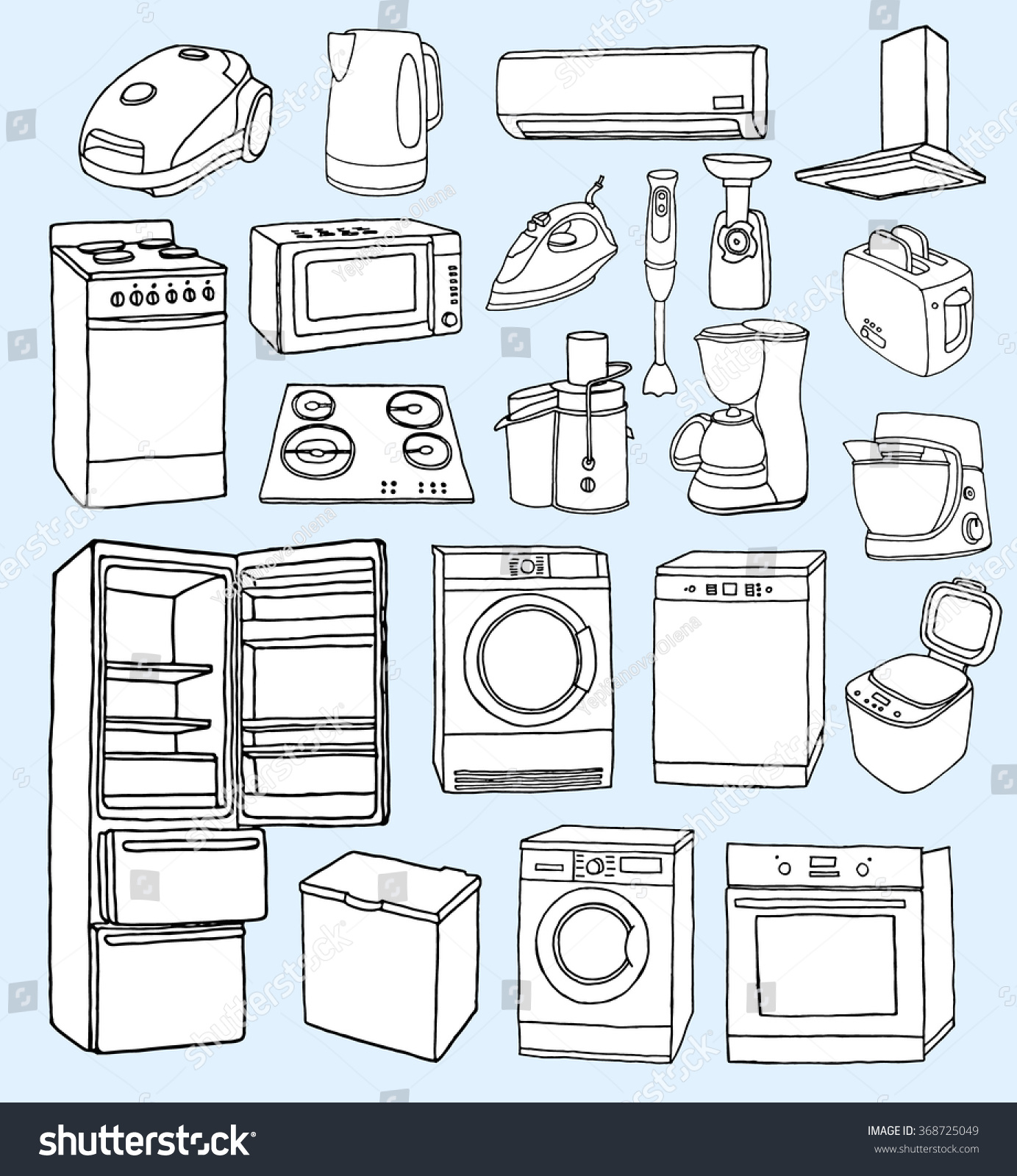 Household Appliances Hand Drawn Set Vector Stock Vector Shutterstock