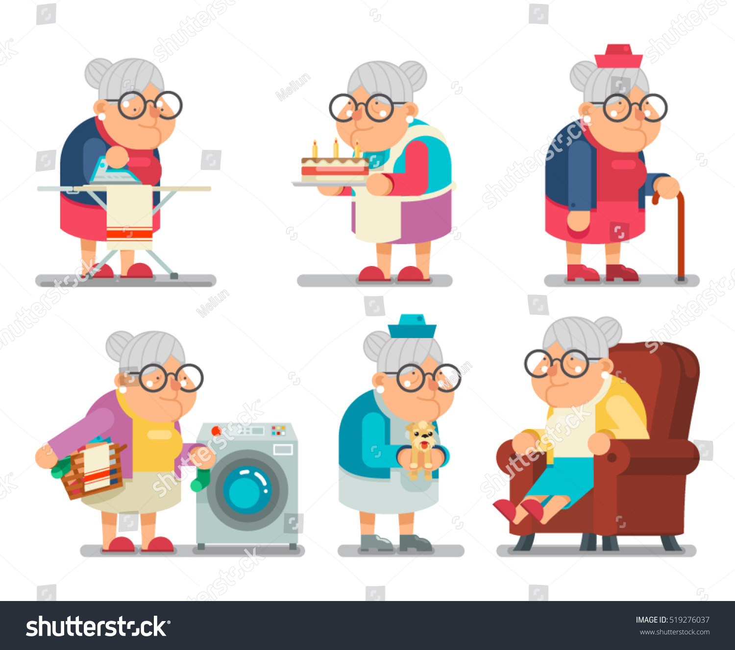 Household Granny Old Lady Character Cartoon Stock Vector Royalty Free Shutterstock