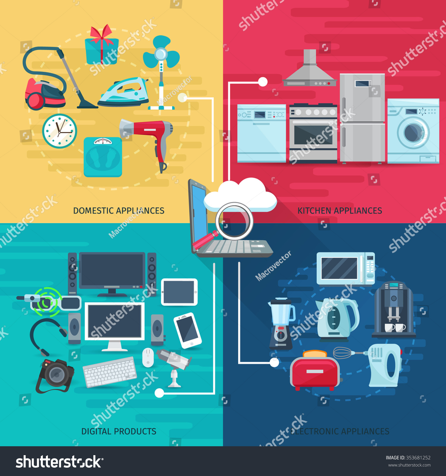 Household Icons Concept Set Domestic Appliances Stock Vector (Royalty ...