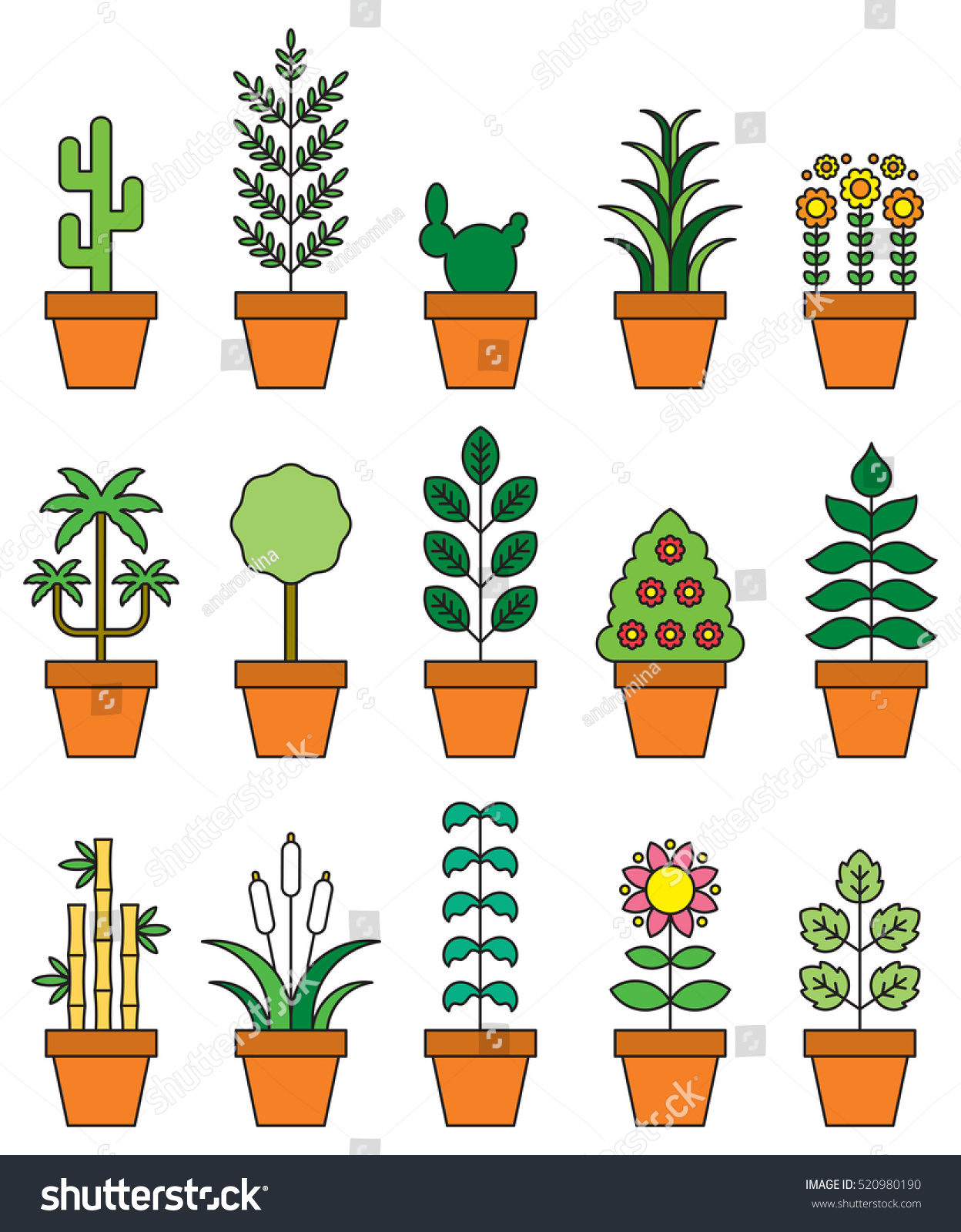 Houseplants Filled Line Icons Stock Vector 520980190 - Shutterstock