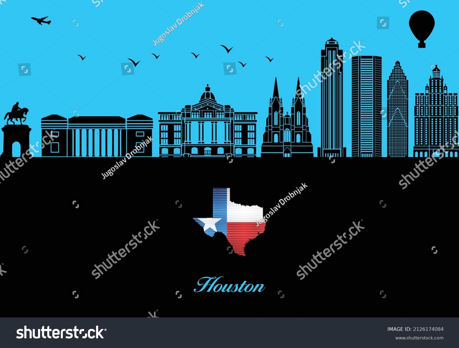 Houston City Skyline Silhouette Illustration Stock Vector Royalty Free