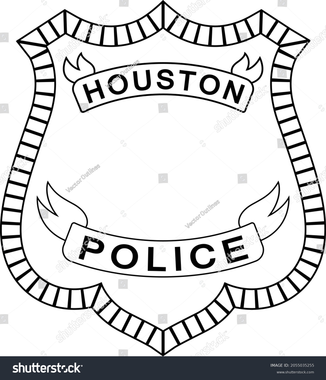 SVG of Houston Police badge black white outline vector svg cut, laser cut file Without number svg