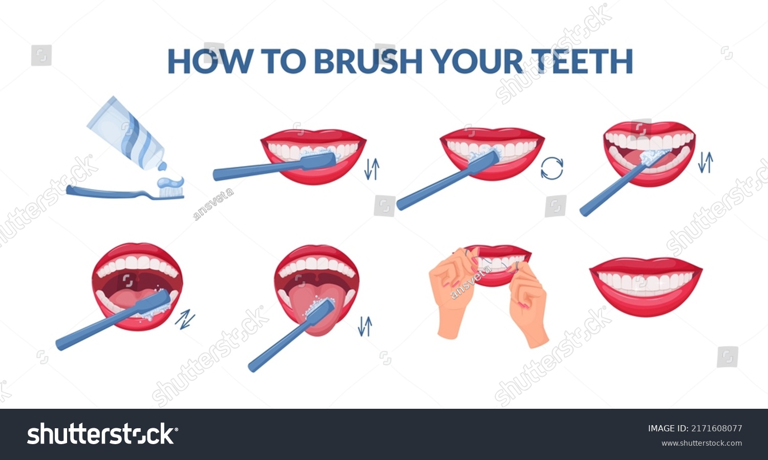 How Brush Your Teeth Step By Stock Vector (Royalty Free) 2171608077 ...