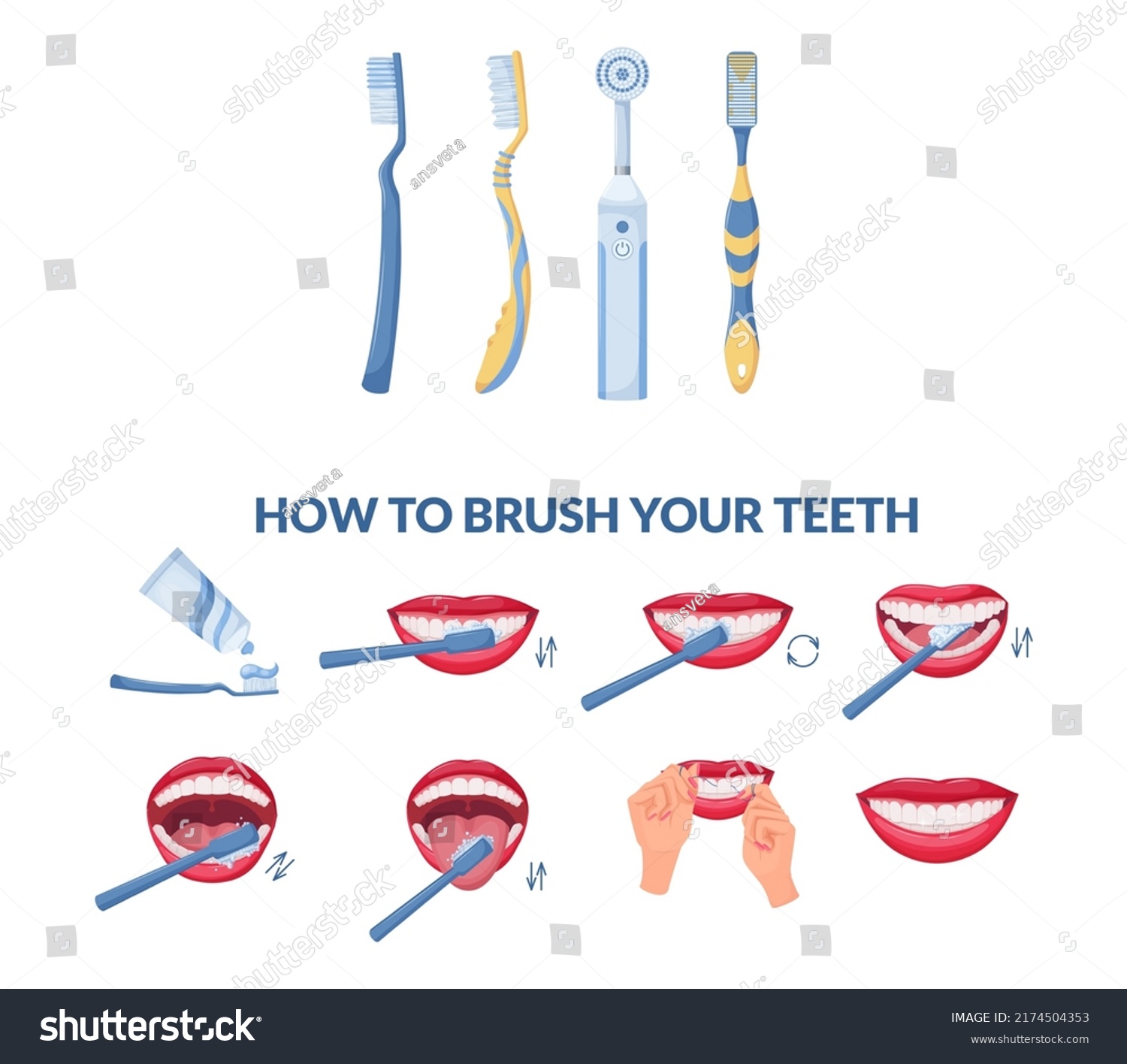 How Brush Your Teeth Step By Stock Vector (Royalty Free) 2174504353 ...