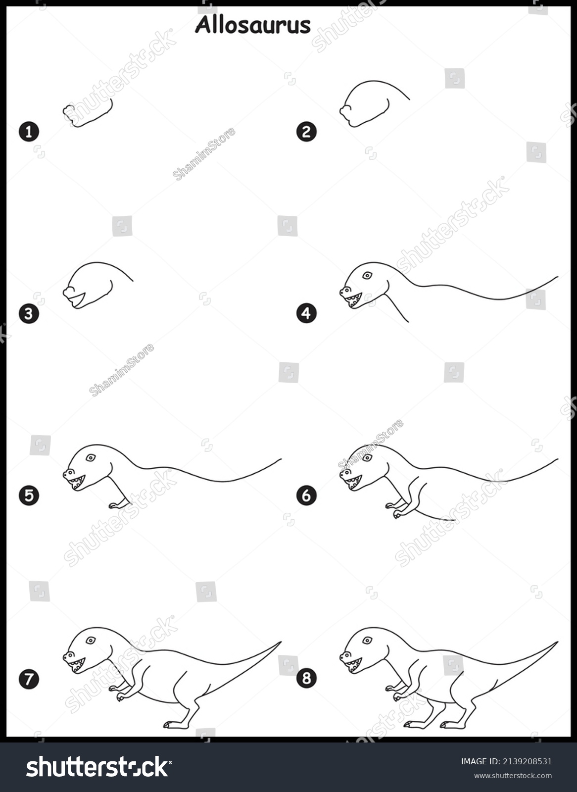 How Draw Allosaurus Step By Step Stock Vector (Royalty Free) 2139208531 ...