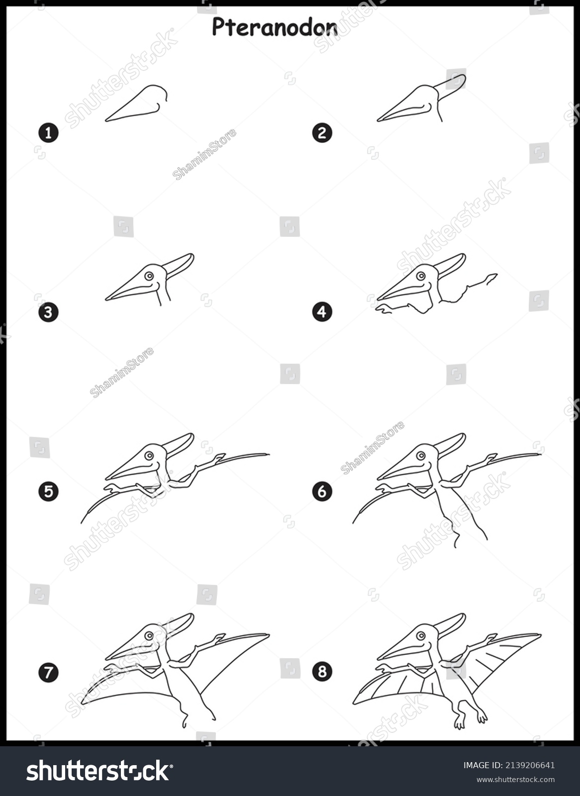 How Draw Pteranodon Step By Step Stock Vector (Royalty Free) 2139206641