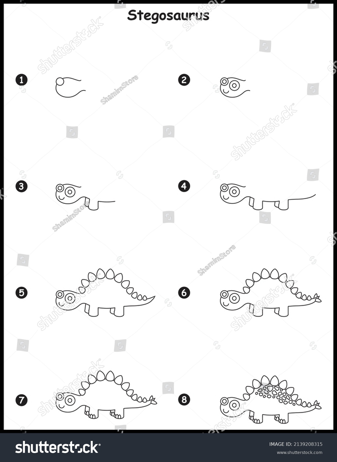 How Draw Stegosaurus Step By Step Stock Vector (Royalty Free) 2139208315