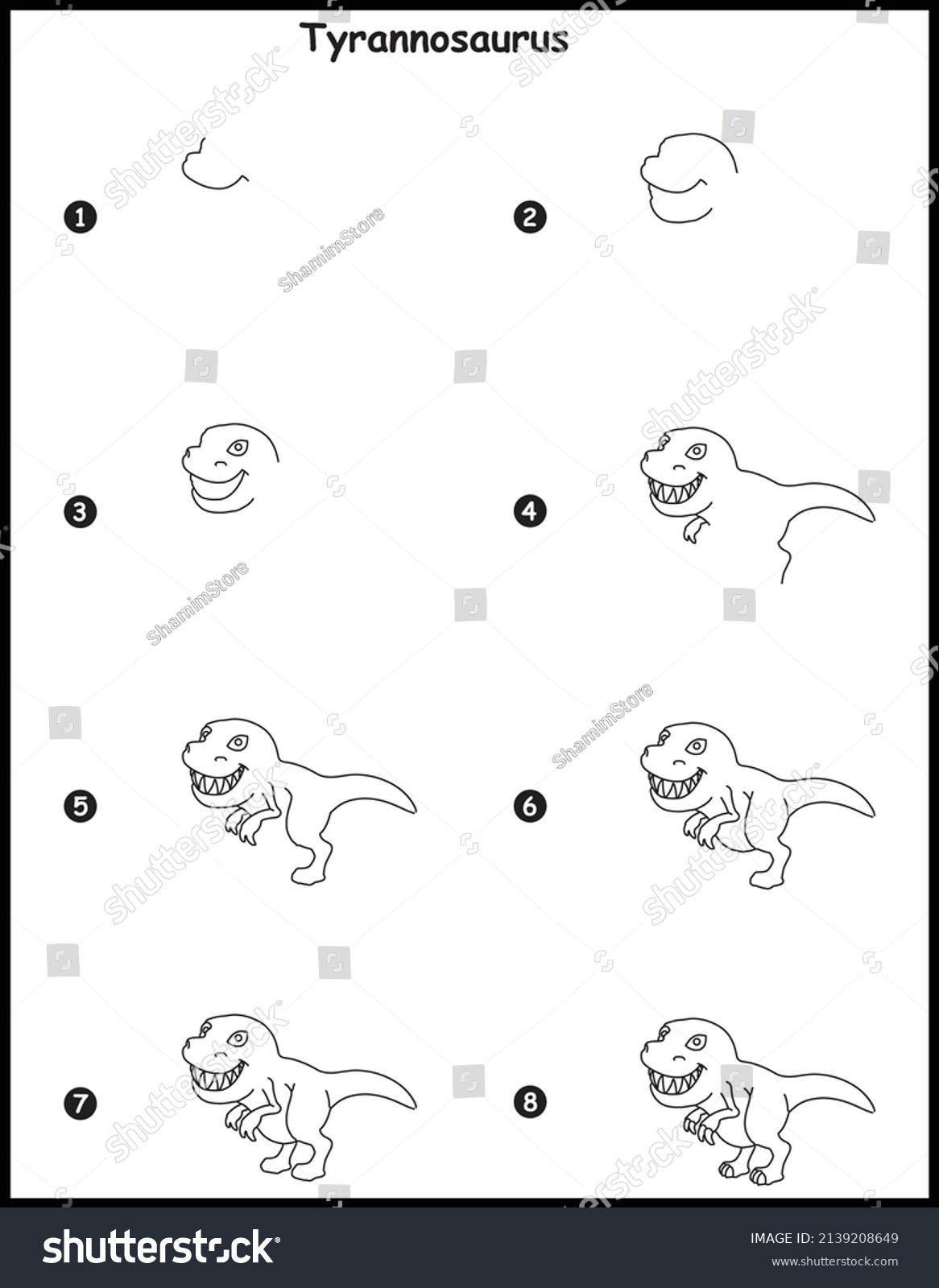 How Draw Tyrannosaurus Step By Step Stock Vector (Royalty Free ...