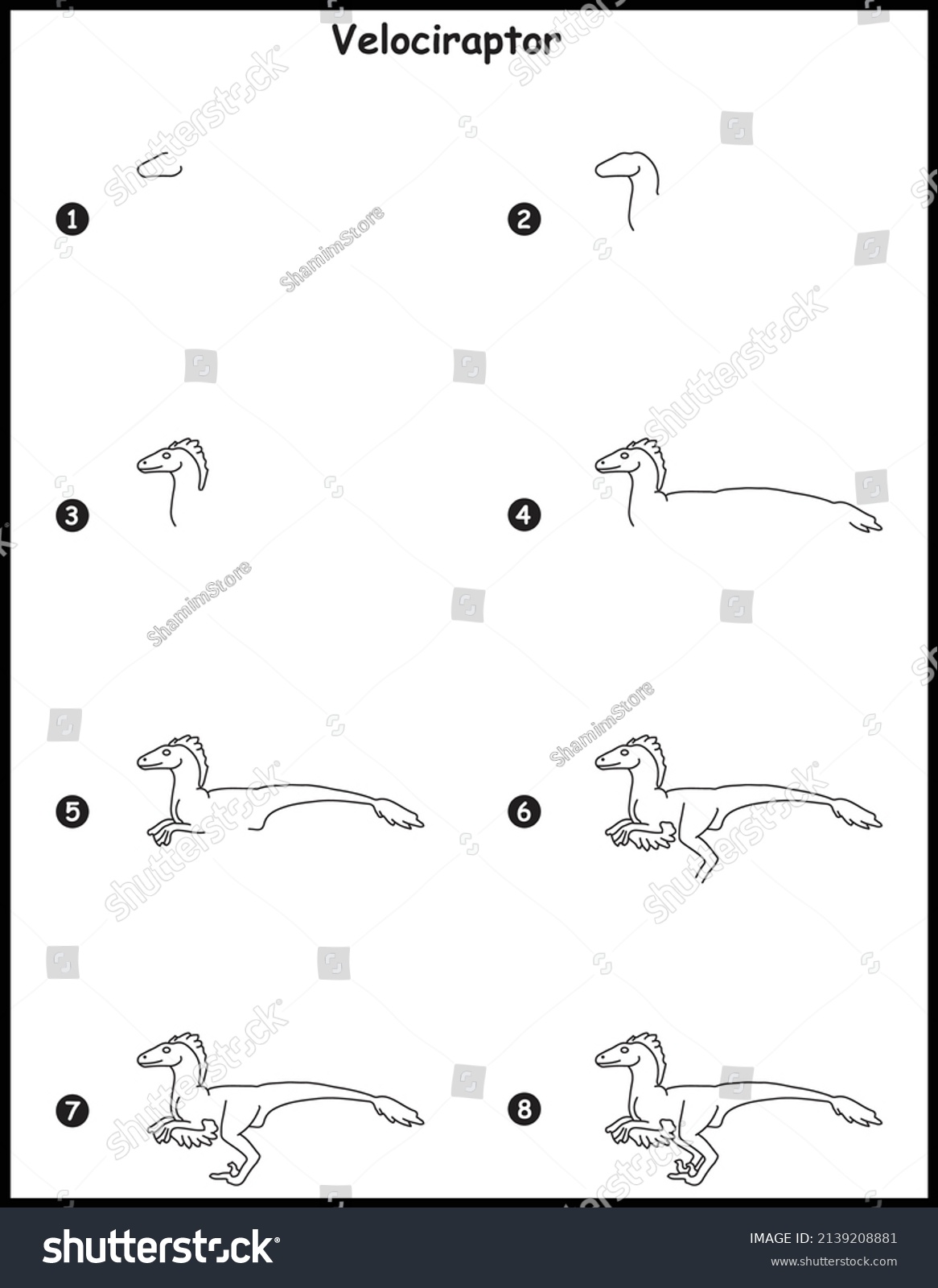 How Draw Velociraptor Step By Step Stock Vector (Royalty Free ...