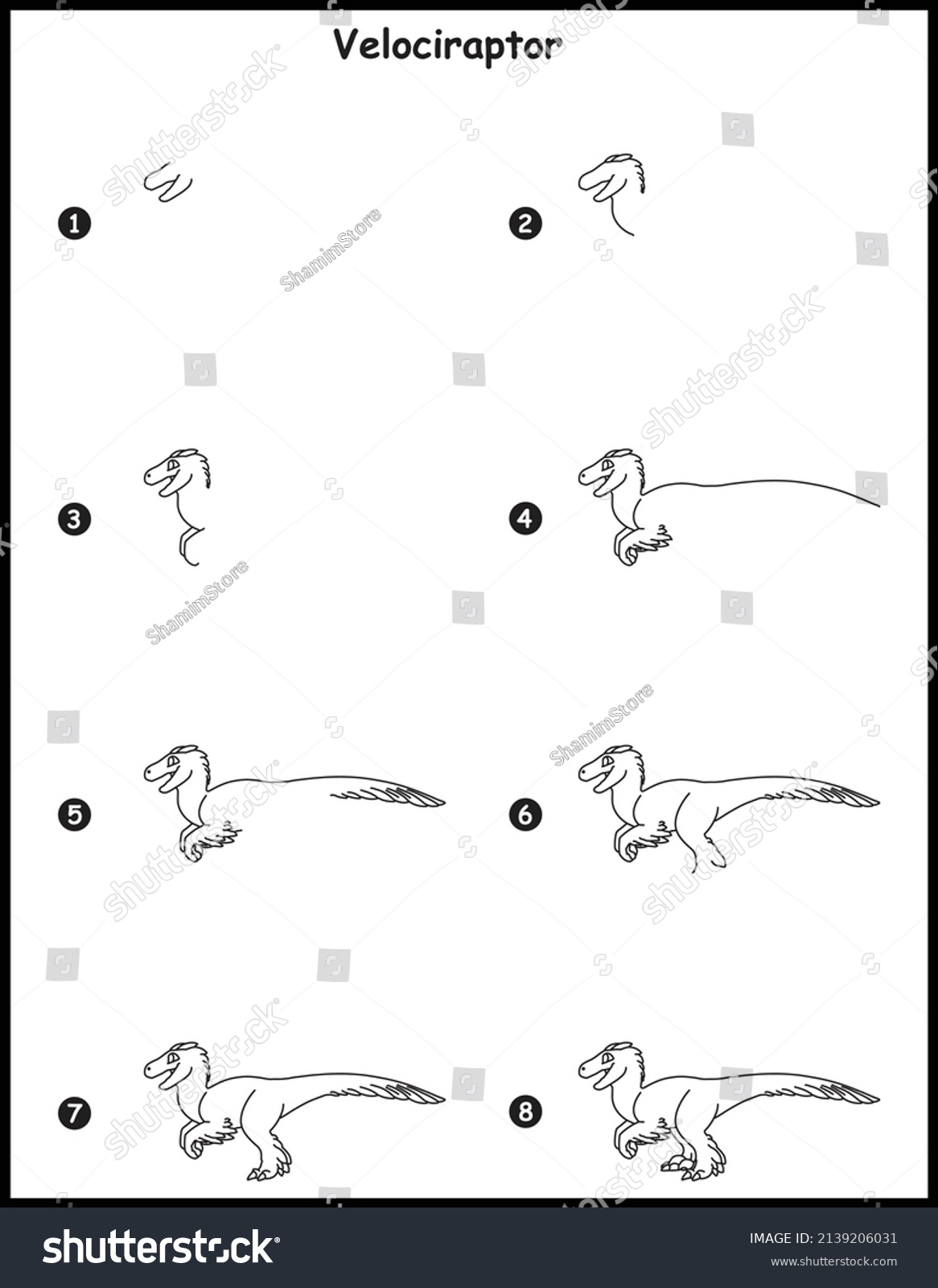 How Draw Velociraptor Step By Step Stock Vector (Royalty Free) 2139206031