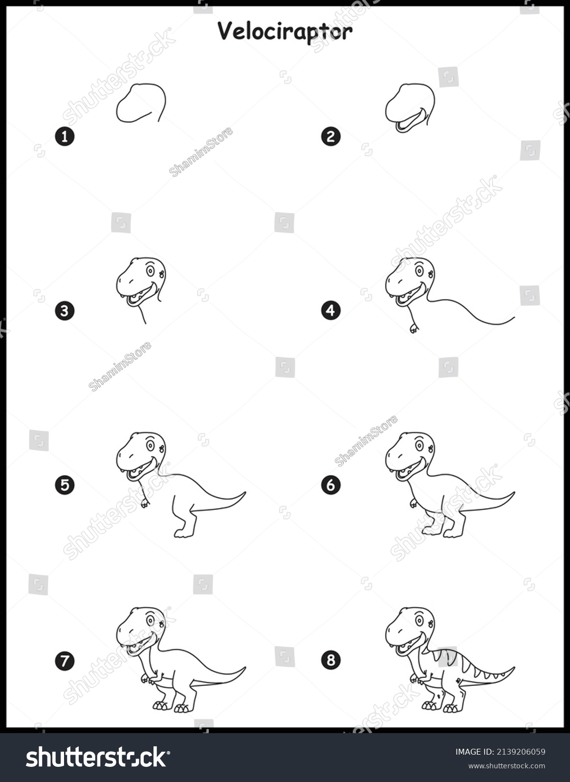 How Draw Velociraptor Step By Step Stock Vector (Royalty Free) 2139206059