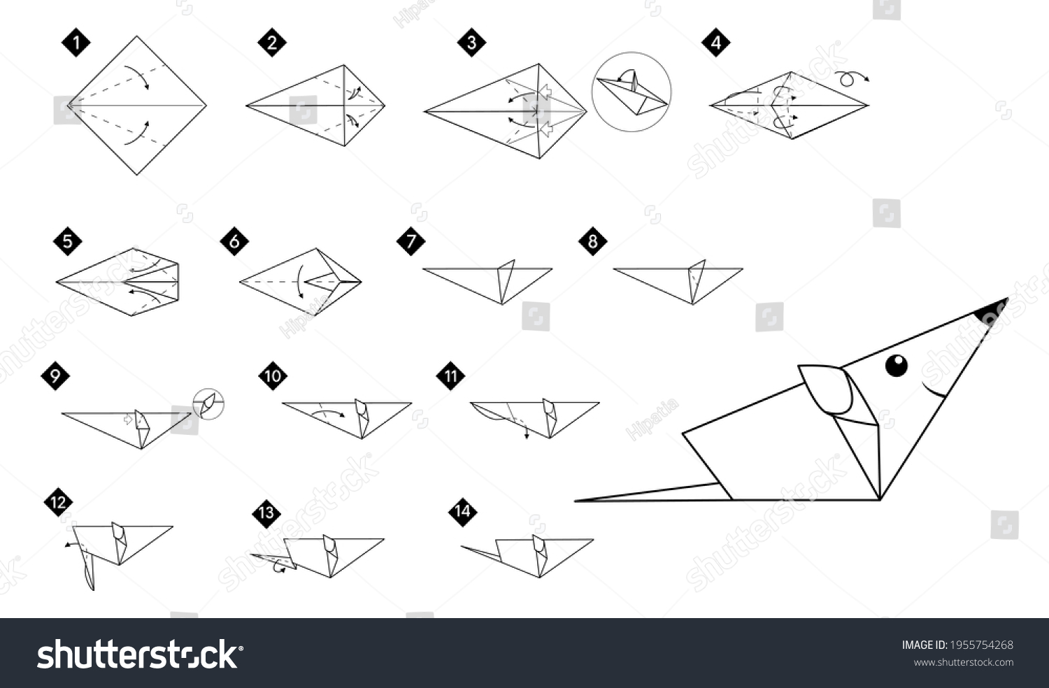 How Make Origami Mouse Rat Black Stock Vector (Royalty Free) 1955754268 ...