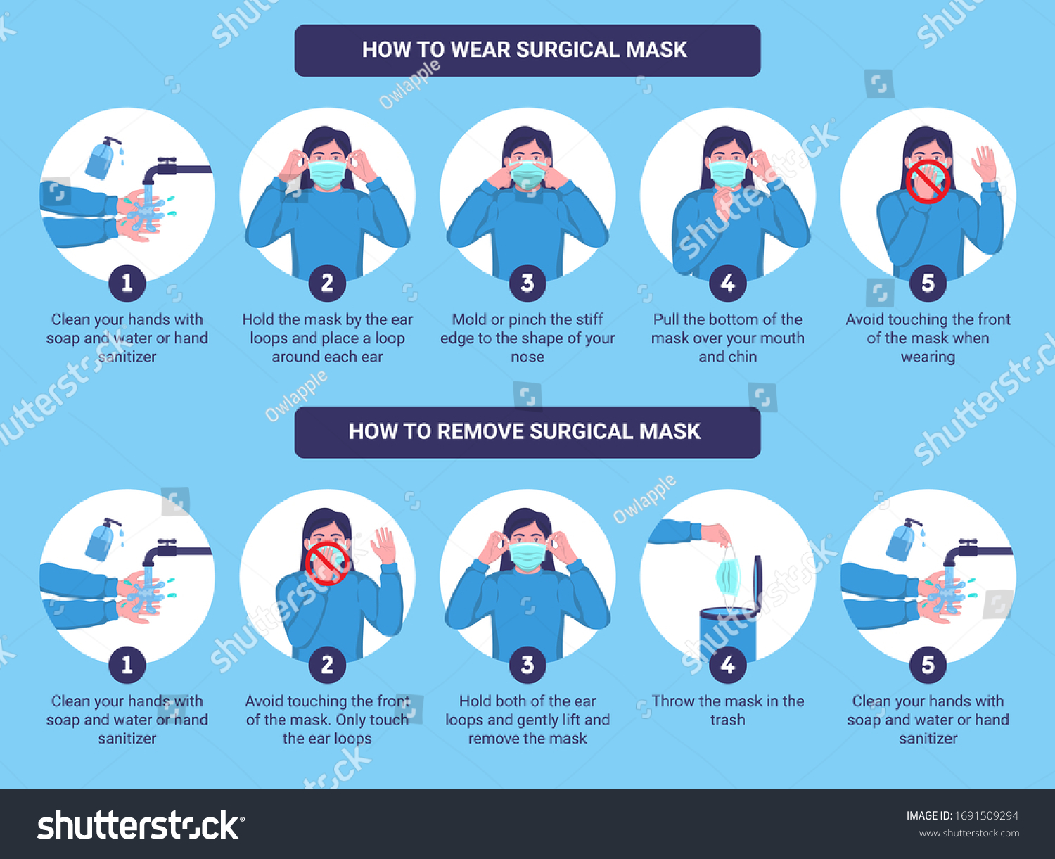 How Wear Remove Surgical Mask Properly Stock Vector (Royalty Free ...