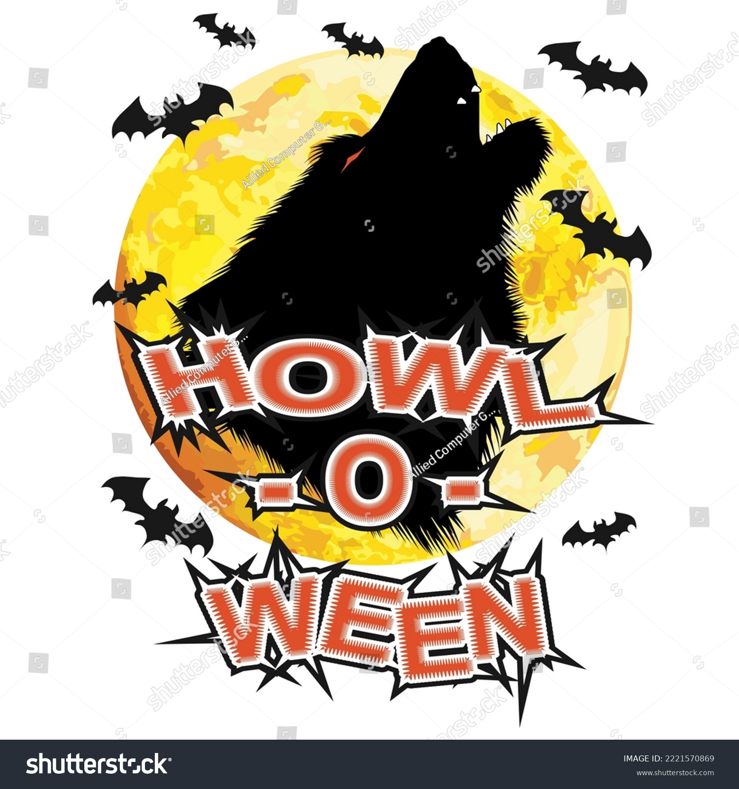 SVG of Howl-O-Ween Wolf and Moon Vector Illustration svg