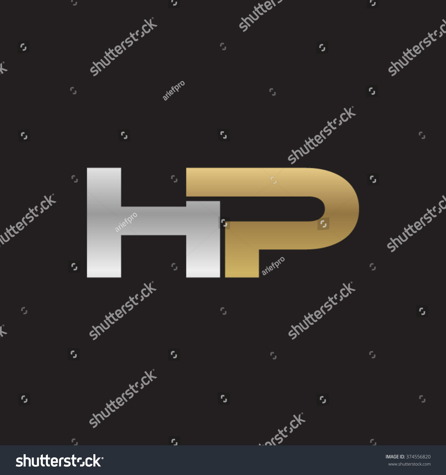 Hp Company Linked Letter Logo Golden Silver Black Background Stock ...