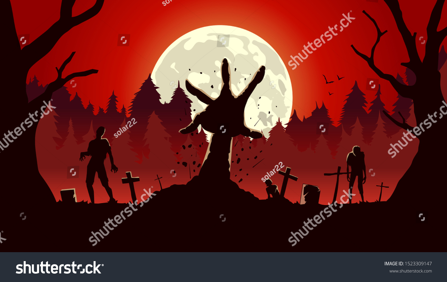 Ht Red Sky Silhouette Background Horror Stock Vector (Royalty Free ...