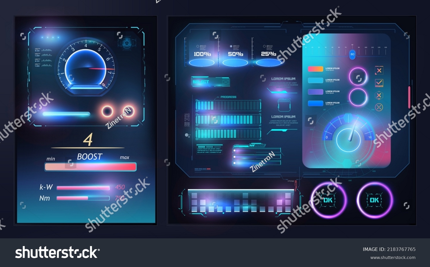 SVG of HUD, UI, GUI Futuristic User Interface. Dashboard, Scanning System infographic elements like scanning graph or waves. Cyberpunk graphs. Display with data for computing, virtual game. Blue neon color svg
