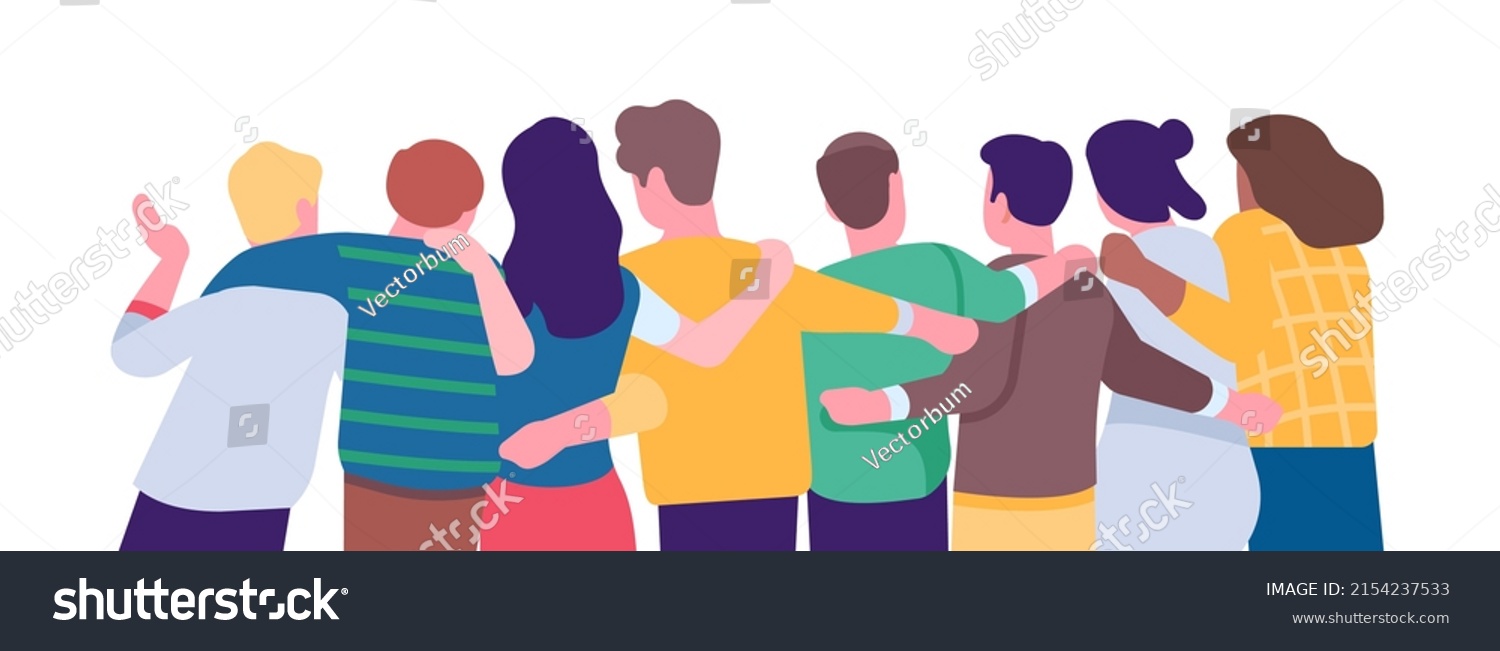 Hugging Friend Group Back View People Stock Vector (royalty Free 