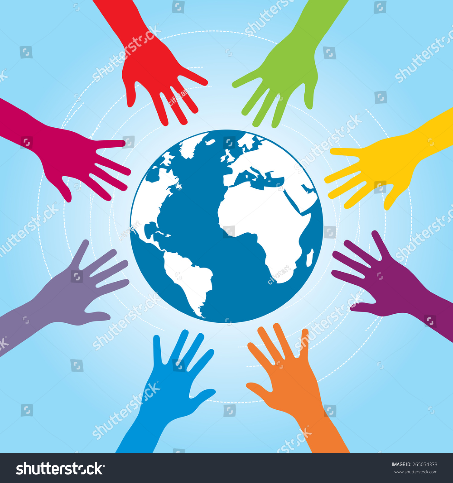 Human Arms Colored Around Globe World Stock Vector (Royalty Free) 265054373