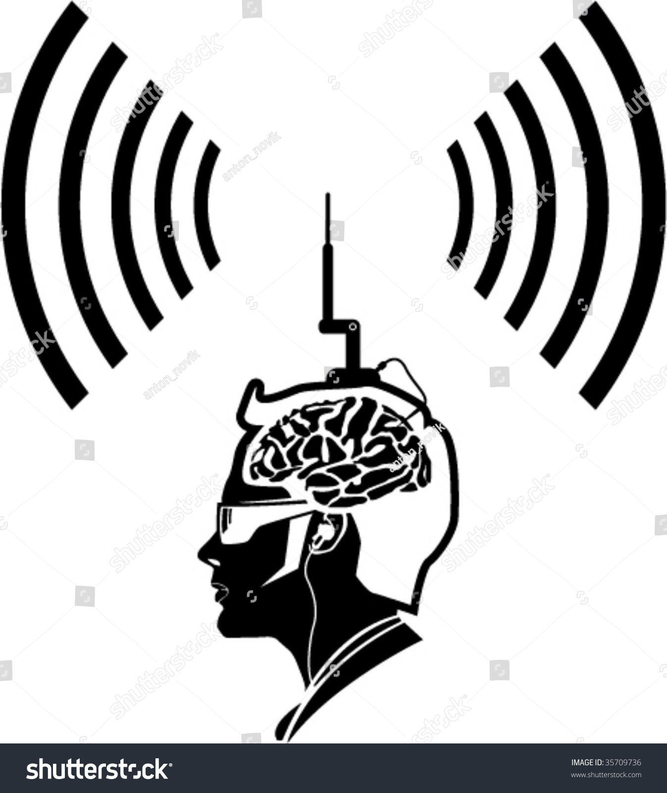 Human Brain Antenna Thought Waves Stock Vector Illustration 35709736 ...