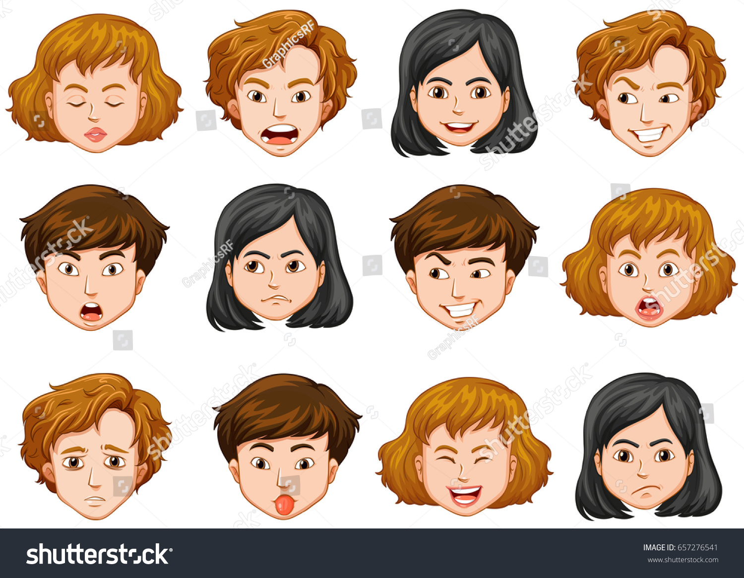 Vektor Stok Human Faces Different Emotions Illustration Tanpa Royalti 657276541 Shutterstock 5006