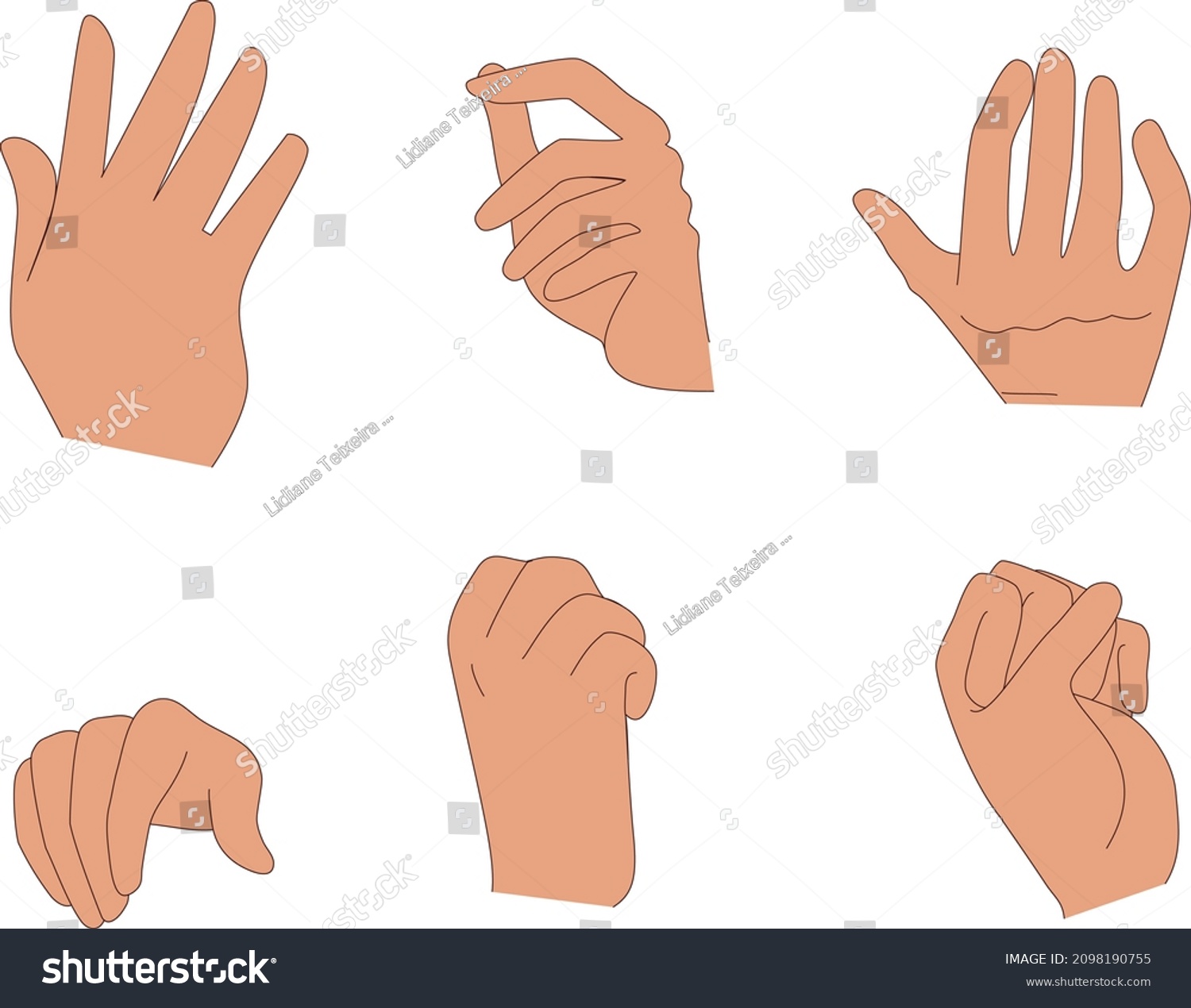 Human Hand Drawing 6 Different Position Stock Vector (Royalty Free ...