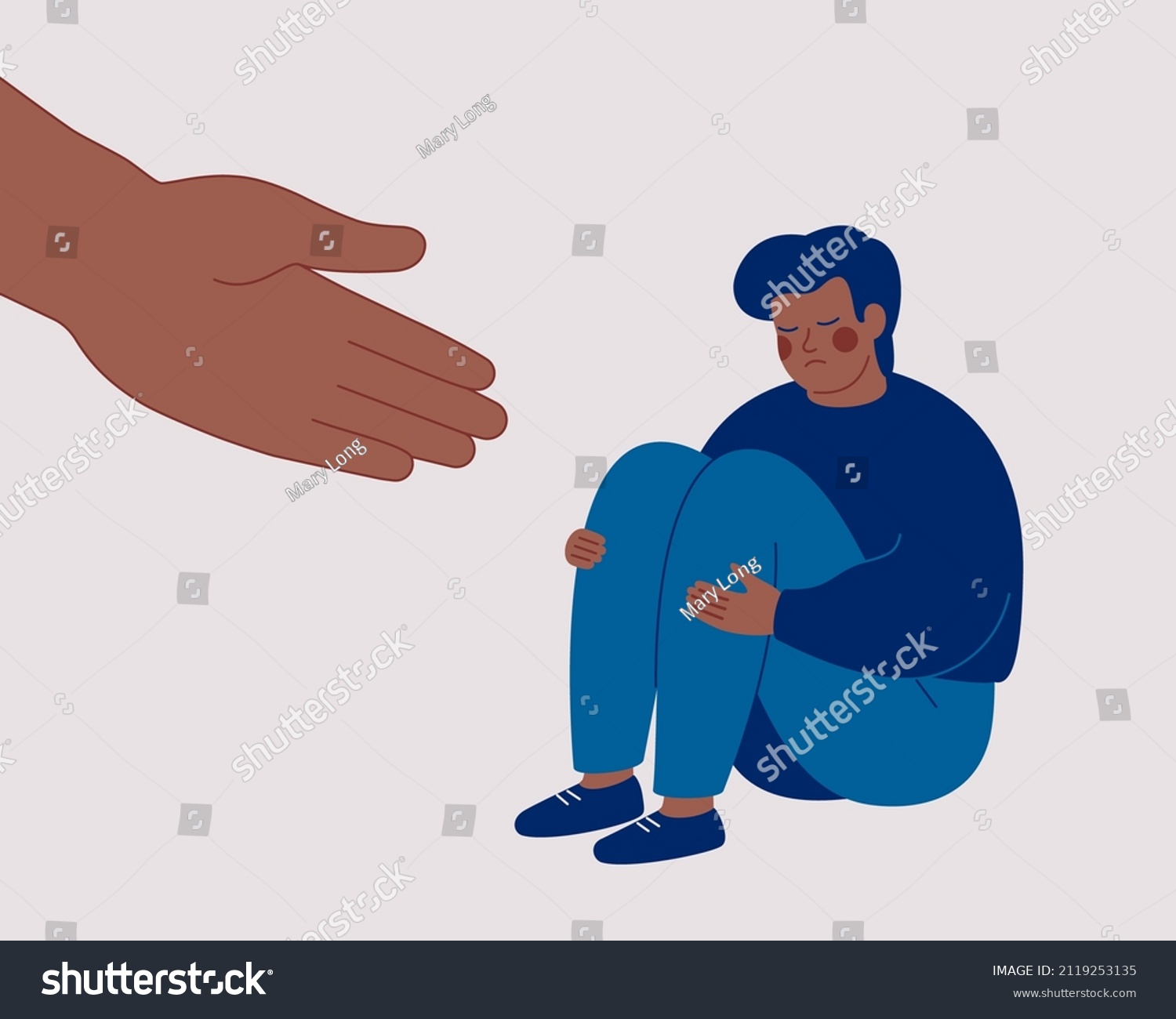 Human Hand Helps Sad Black Man Stock Vector (Royalty Free) 2119253135