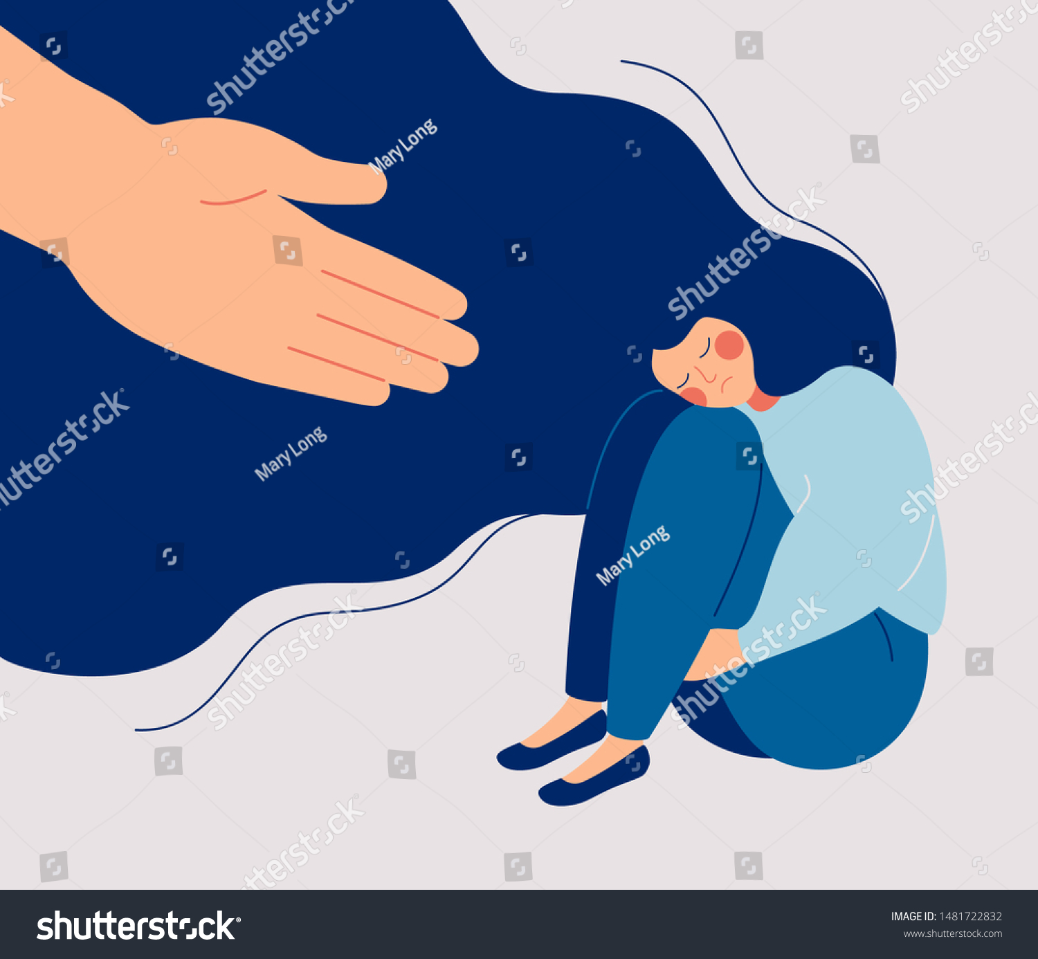 Human Hand Helps Sad Lonely Woman Stock Vector (royalty Free 