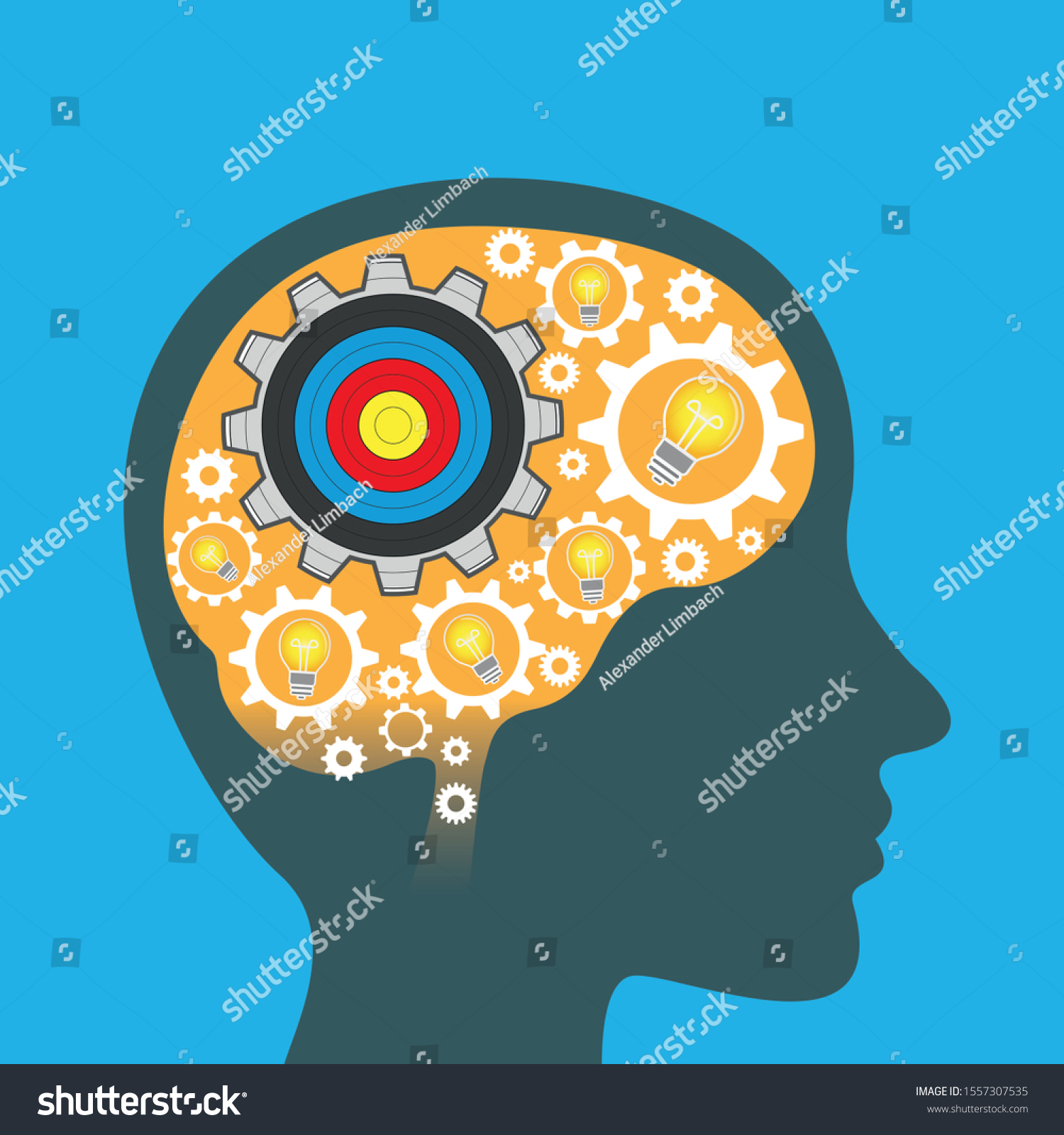 Human Head Gear Wheels Idea Bulbs Stock Vector (Royalty Free ...