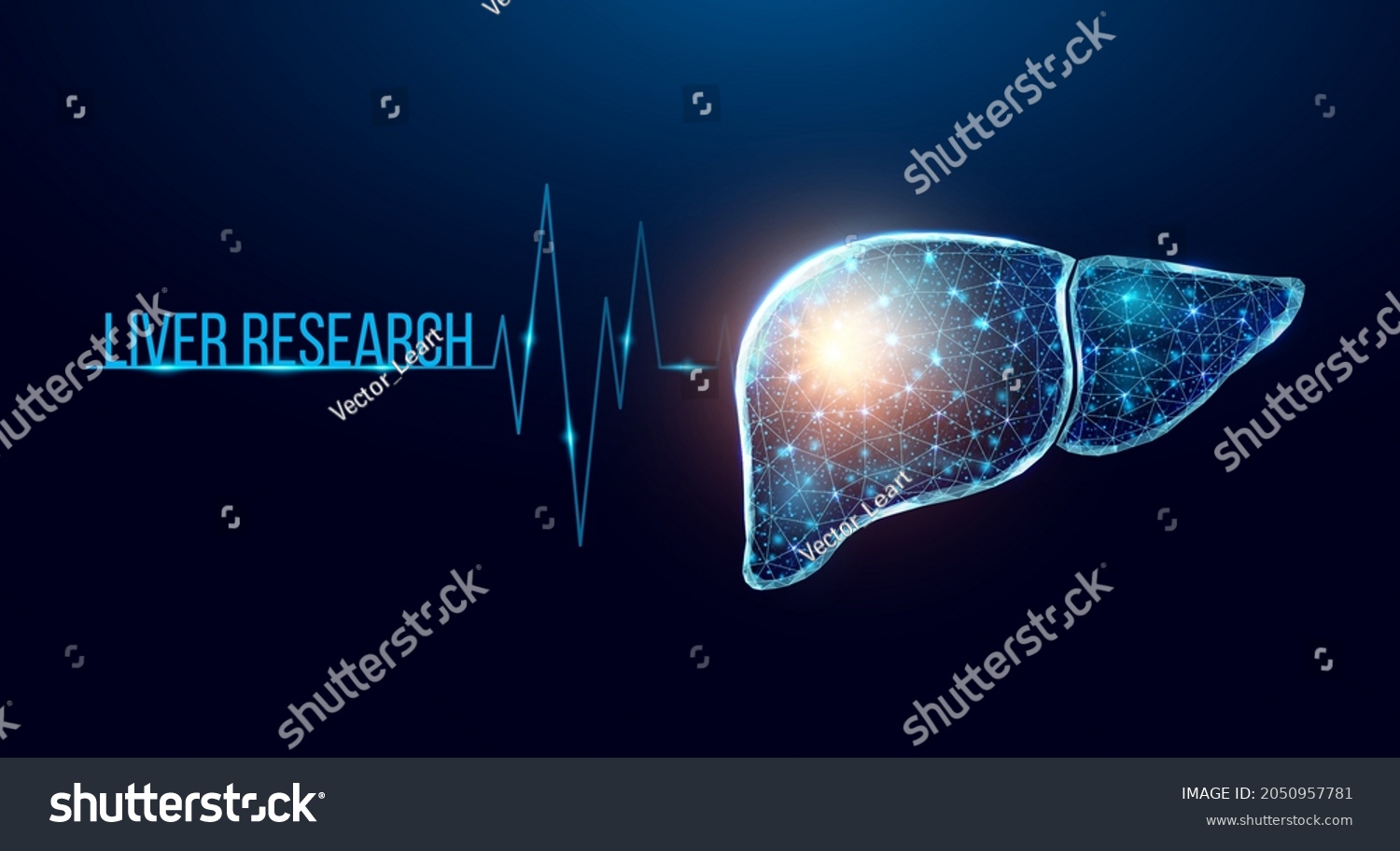 SVG of Human liver research. Wireframe low poly style. Concept for medical, pharmacology, treatment of the hepatitis. Abstract modern 3d vector illustration on dark blue background. svg