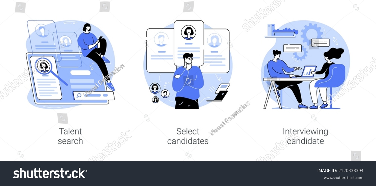 SVG of Human resources agency isolated cartoon vector illustrations set. Talent search, select candidates, interview with professional HR specialist, headhunter job, recruiting company vector cartoon. svg