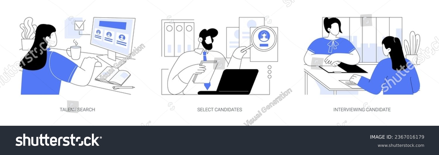 SVG of Human resources agency isolated cartoon vector illustrations set. Talent search, select candidates, interview with professional HR specialist, headhunter job, recruiting company vector cartoon. svg